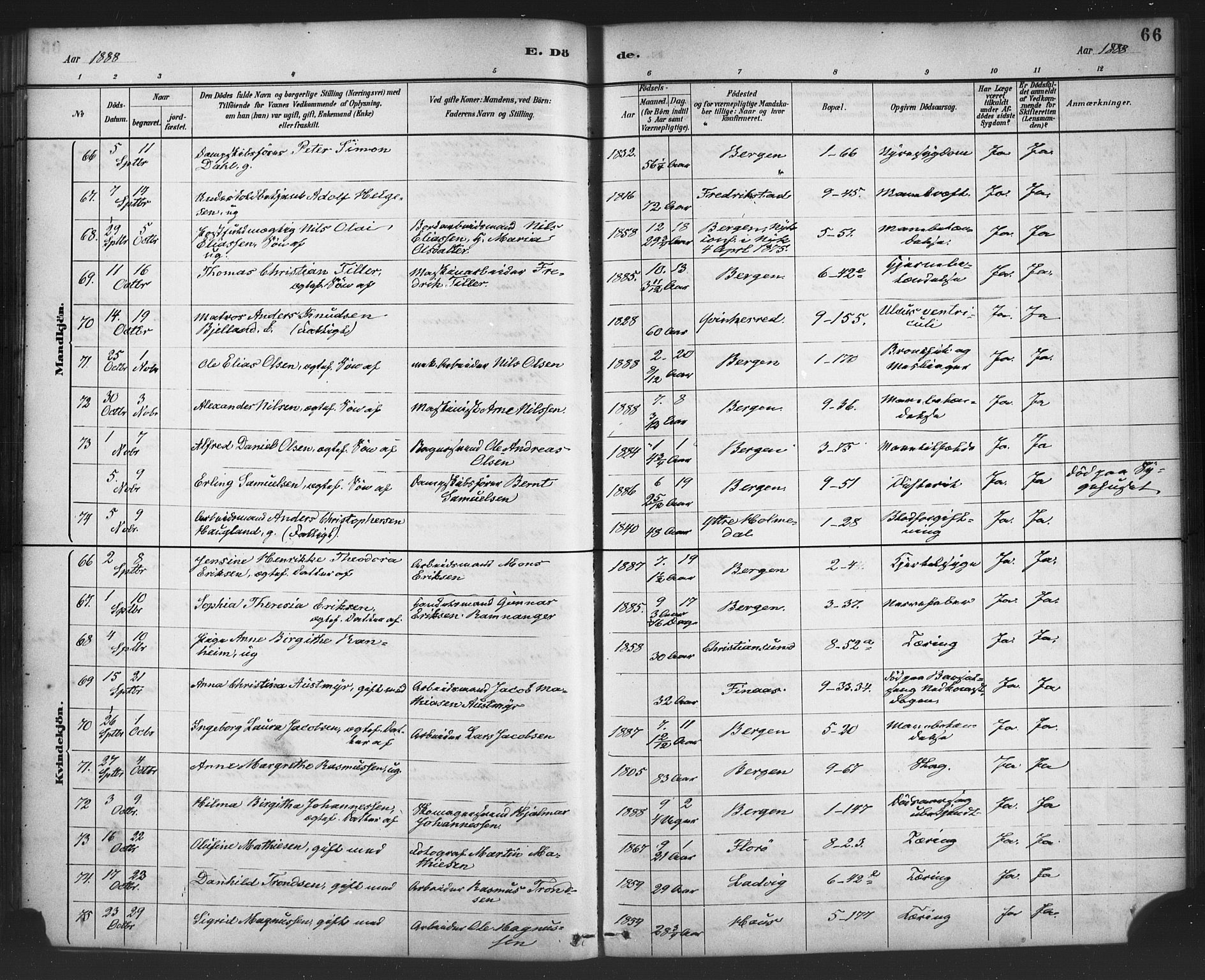 Nykirken Sokneprestembete, AV/SAB-A-77101/H/Haa/L0044: Parish register (official) no. E 4, 1882-1898, p. 66