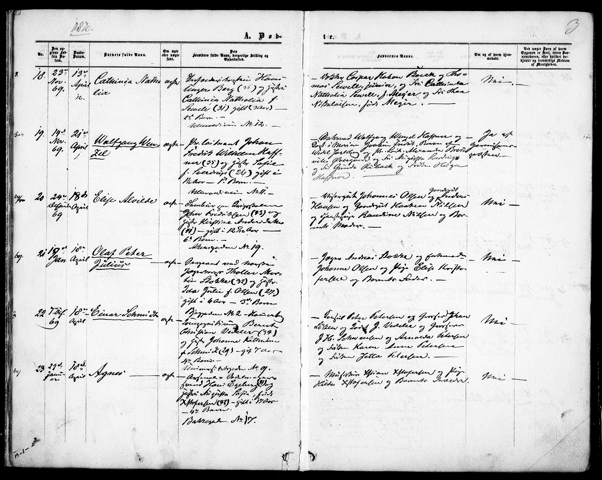 Garnisonsmenigheten Kirkebøker, SAO/A-10846/F/Fa/L0011: Parish register (official) no. 11, 1870-1880, p. 3
