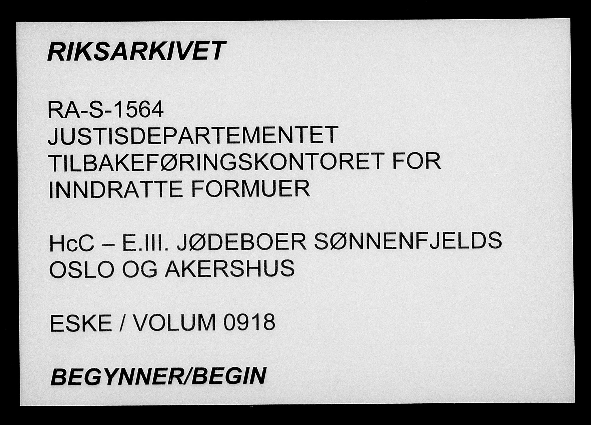 Justisdepartementet, Tilbakeføringskontoret for inndratte formuer, AV/RA-S-1564/H/Hc/Hcc/L0918: --, 1945-1947, p. 1