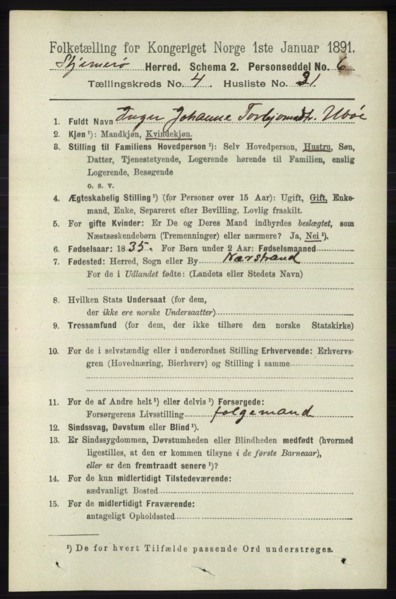 RA, 1891 census for 1140 Sjernarøy, 1891, p. 741