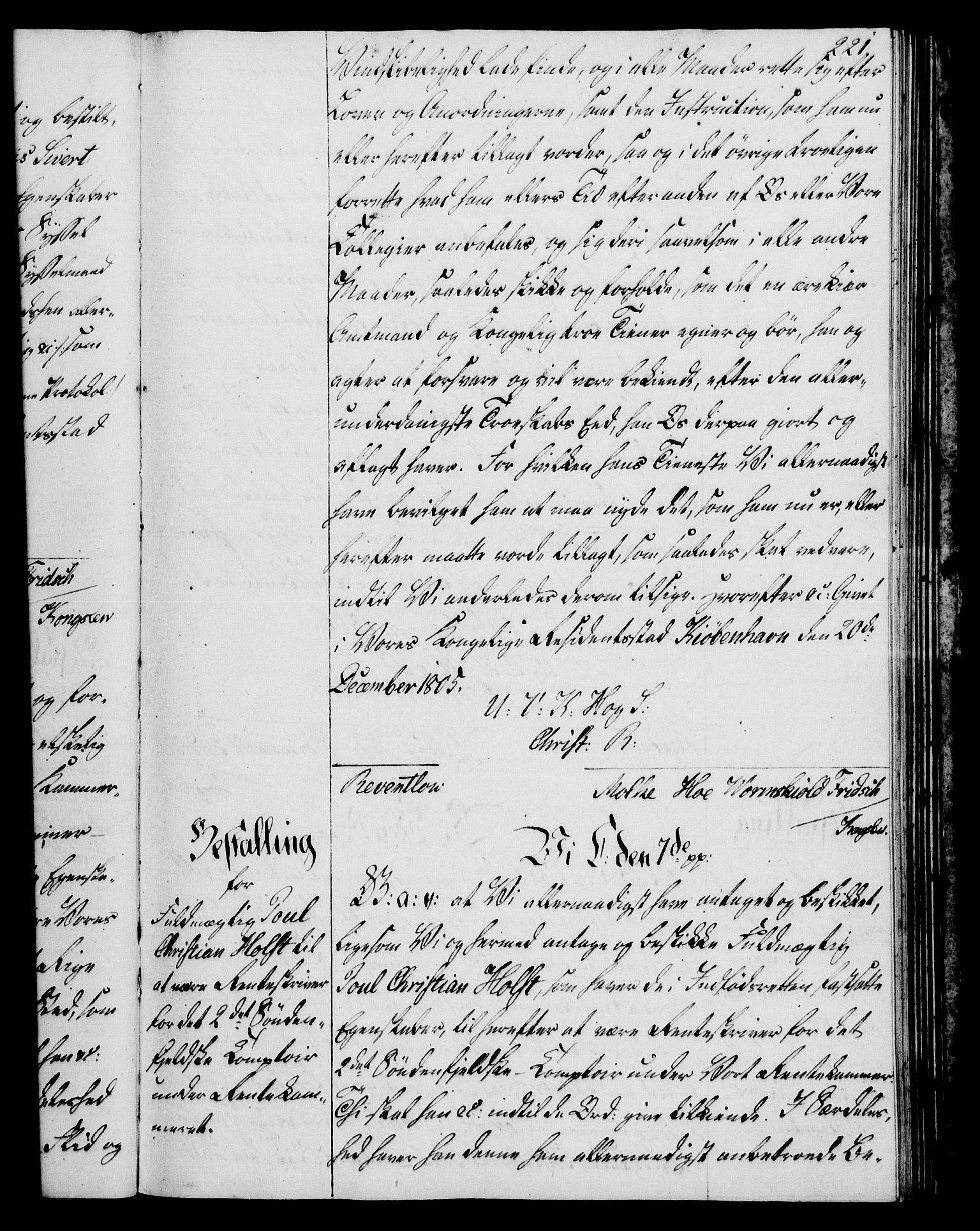 Rentekammeret, Kammerkanselliet, RA/EA-3111/G/Gg/Gge/L0006: Norsk bestallingsprotokoll med register (merket RK 53.30), 1773-1814, p. 221