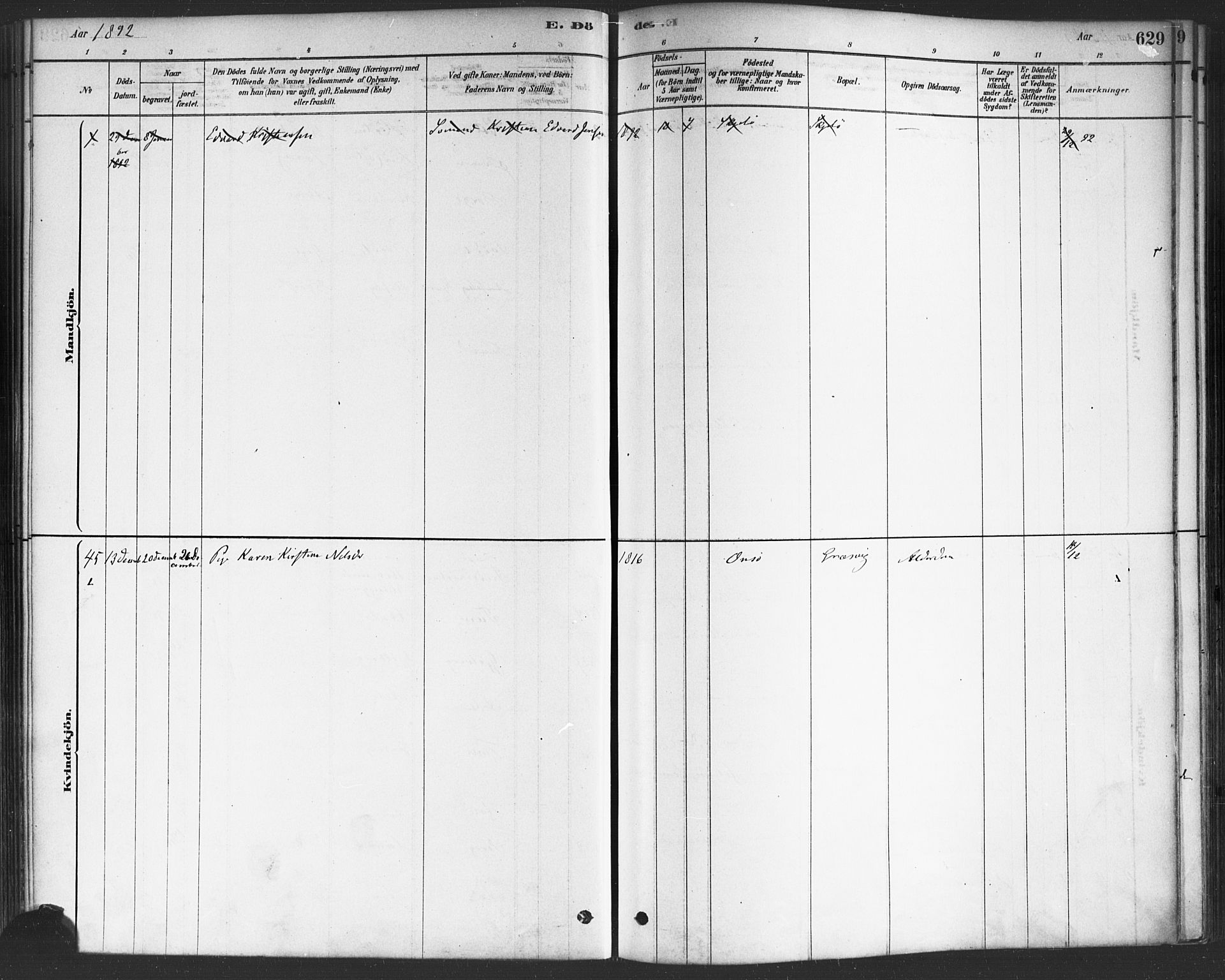 Onsøy prestekontor Kirkebøker, SAO/A-10914/F/Fa/L0006: Parish register (official) no. I 6, 1878-1898, p. 629