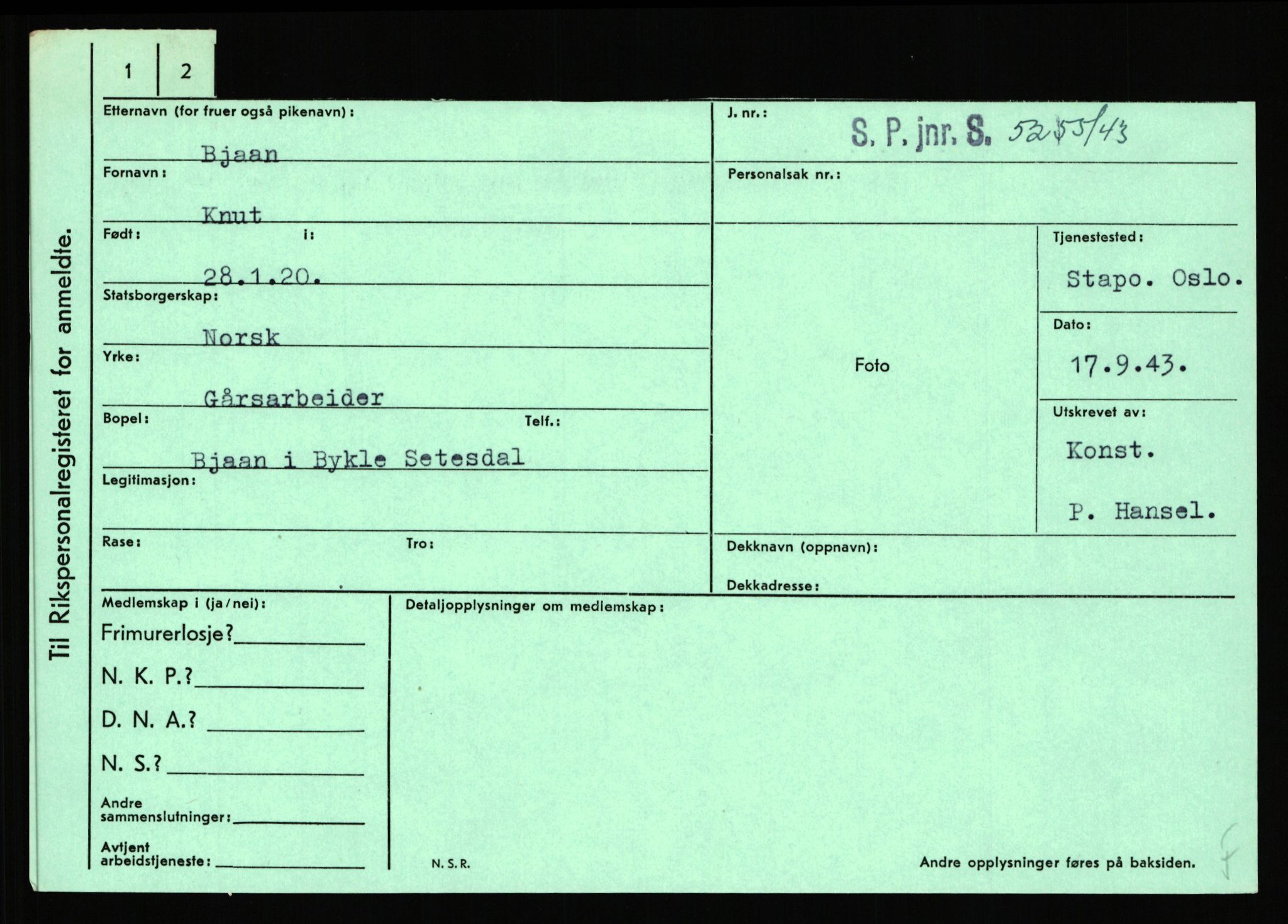 Statspolitiet - Hovedkontoret / Osloavdelingen, AV/RA-S-1329/C/Ca/L0002: Arneberg - Brand, 1943-1945, p. 3368