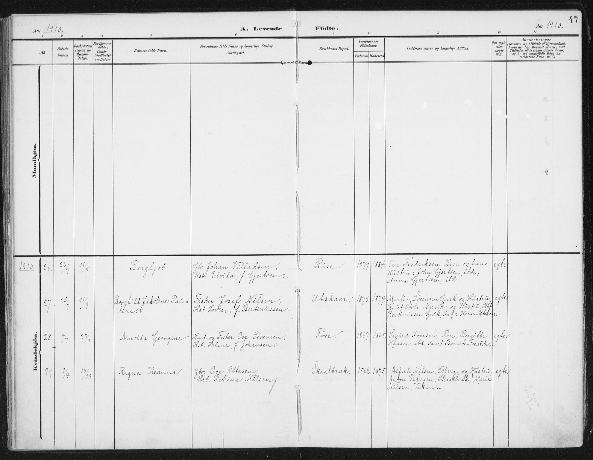 Ministerialprotokoller, klokkerbøker og fødselsregistre - Nordland, AV/SAT-A-1459/892/L1321: Parish register (official) no. 892A02, 1902-1918, p. 47