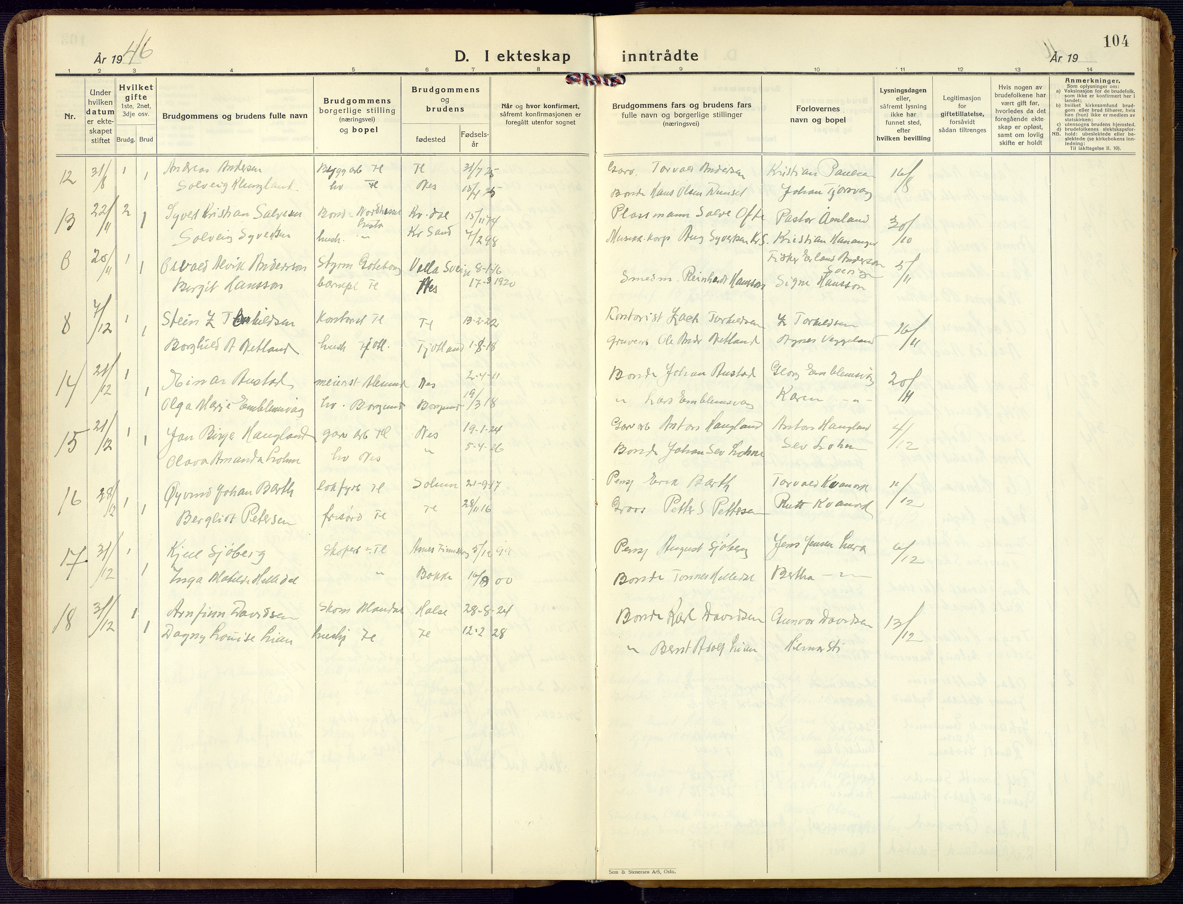 Flekkefjord sokneprestkontor, AV/SAK-1111-0012/F/Fb/Fba/L0003: Parish register (copy) no. B 3, 1932-1969, p. 104