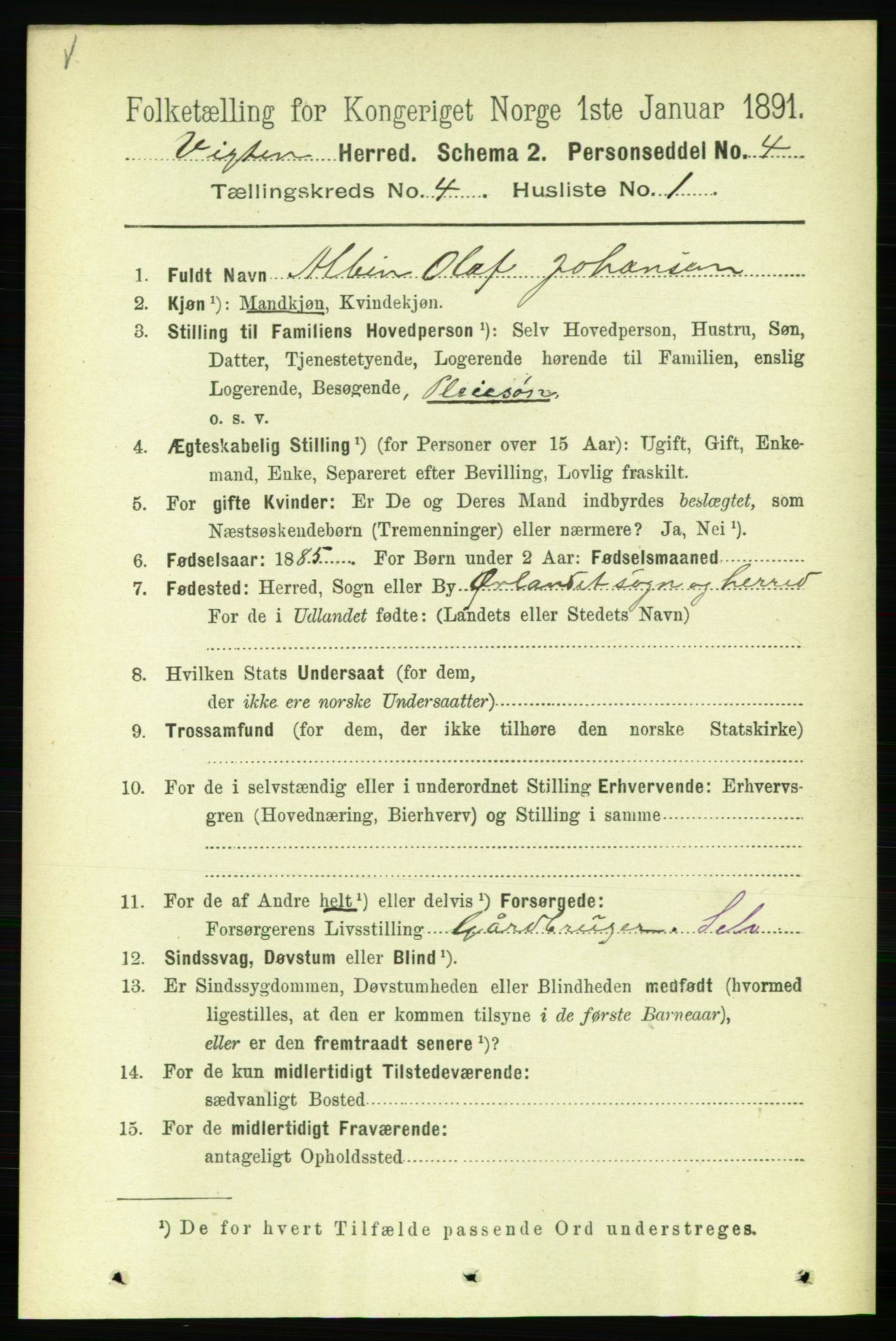 RA, 1891 census for 1750 Vikna, 1891, p. 2309