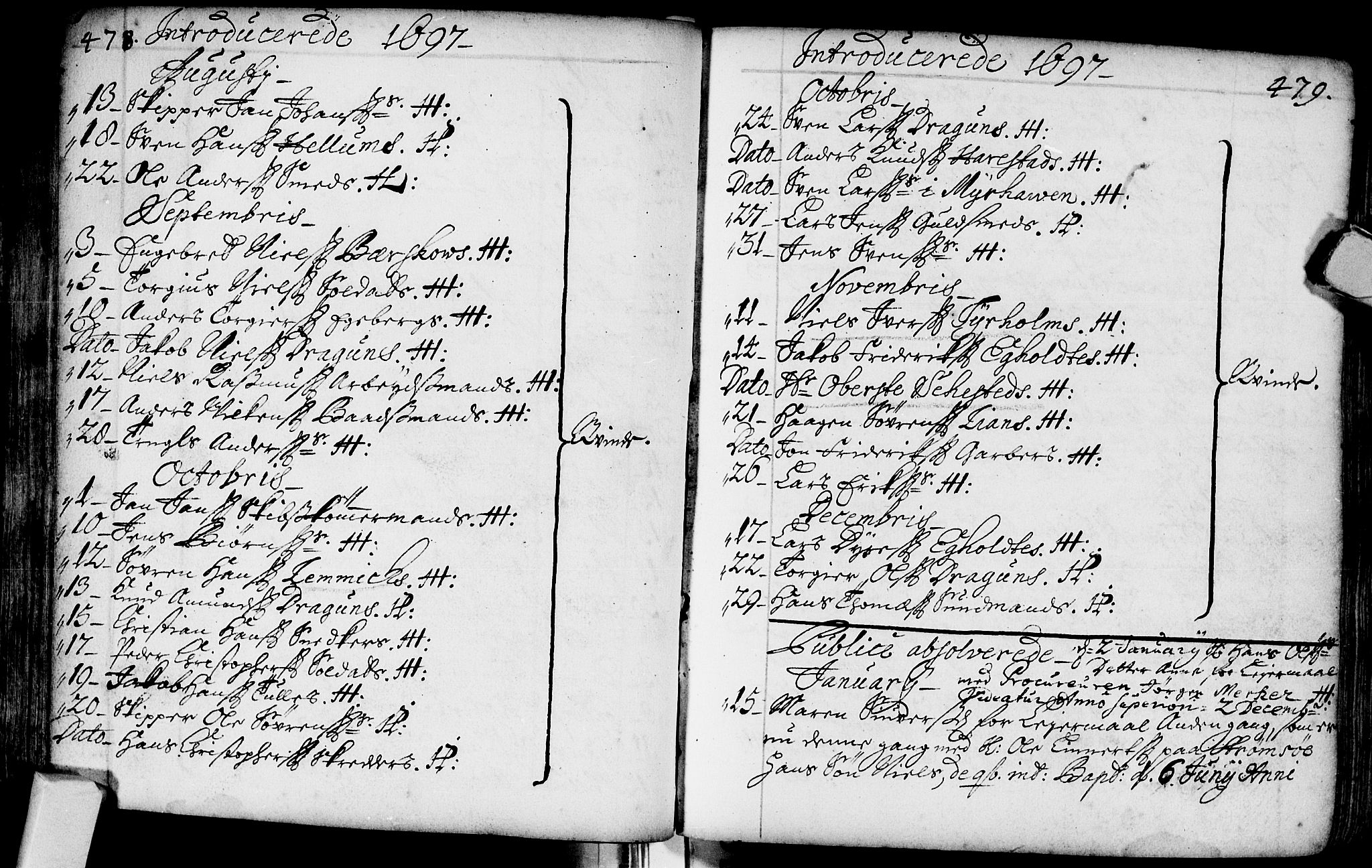 Bragernes kirkebøker, AV/SAKO-A-6/F/Fa/L0002: Parish register (official) no. I 2, 1680-1705, p. 478-479