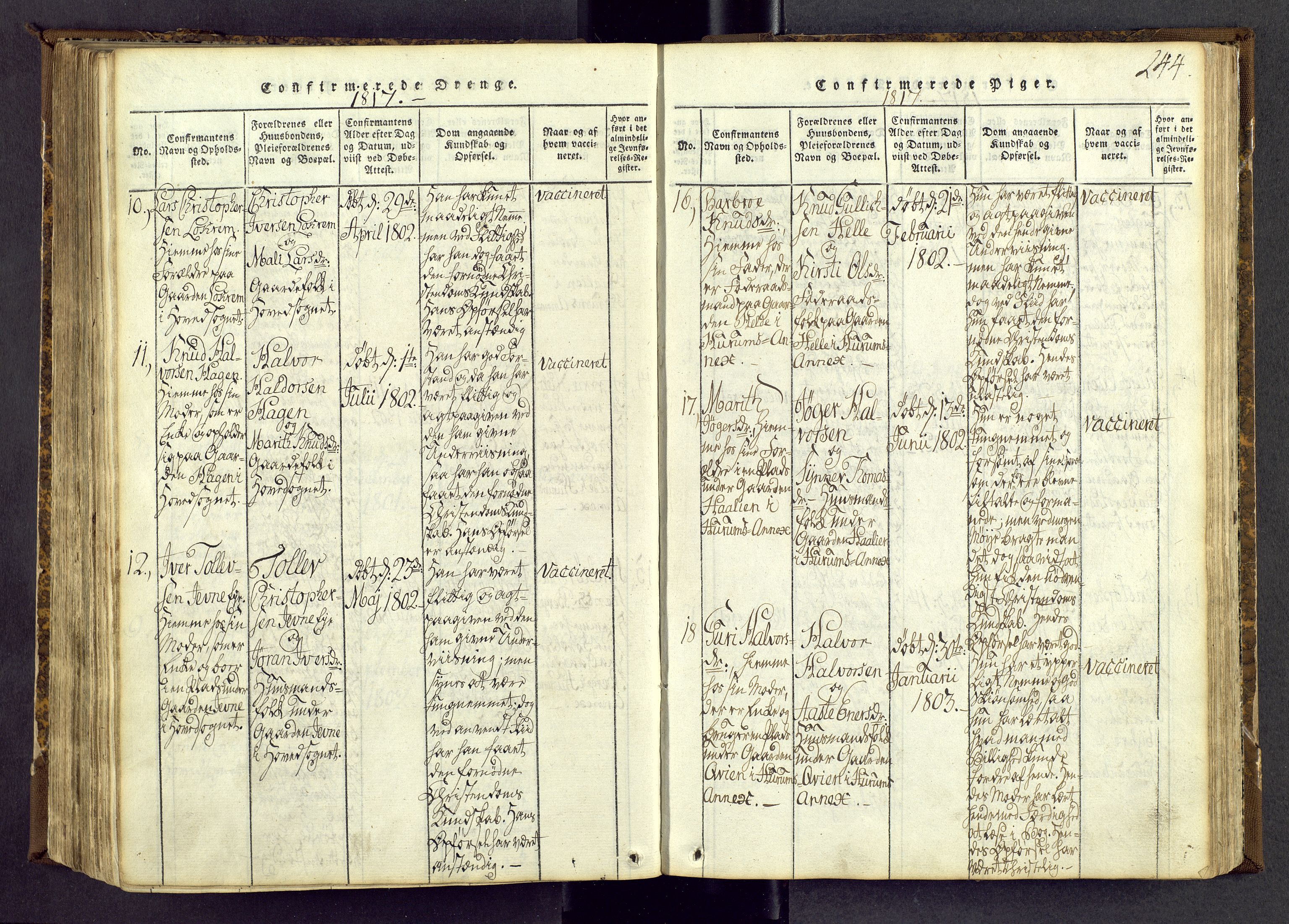 Vang prestekontor, Valdres, SAH/PREST-140/H/Ha/L0004: Parish register (official) no. 4, 1814-1831, p. 244