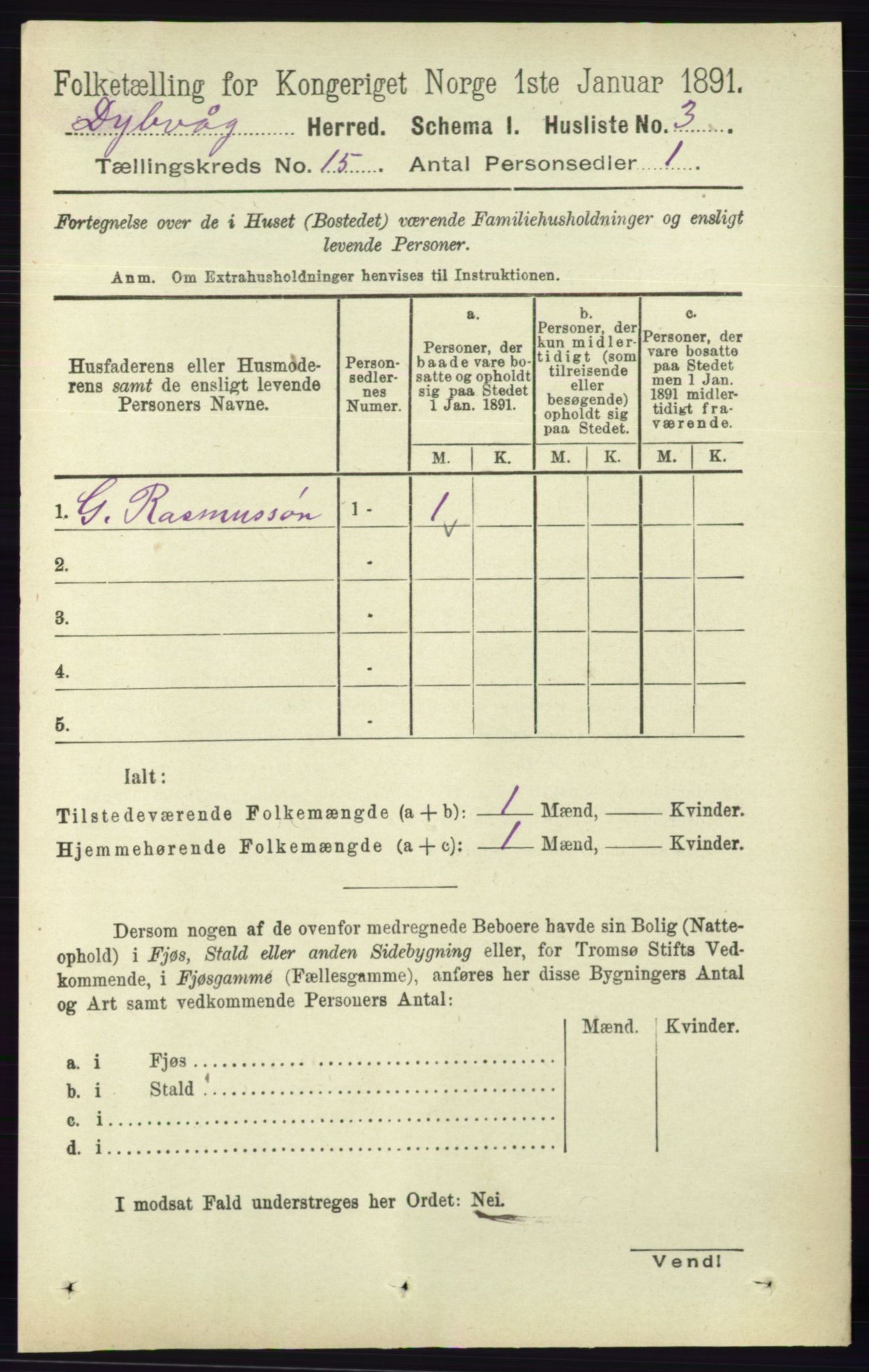 RA, 1891 census for 0915 Dypvåg, 1891, p. 6092