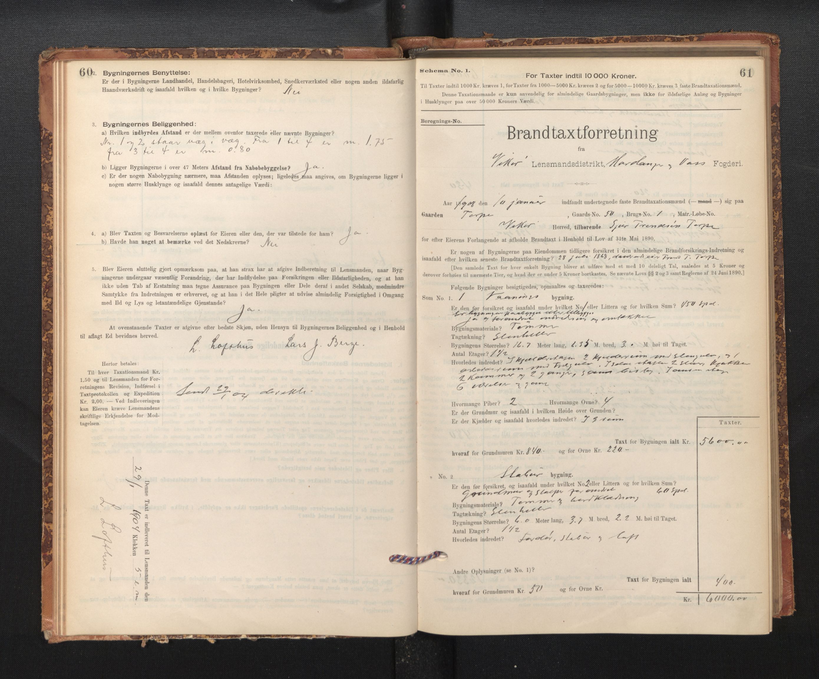 Lensmannen i Kvam, SAB/A-33201/0012/L0005: Branntakstprotokoll, skjematakst, 1894-1913, p. 60-61