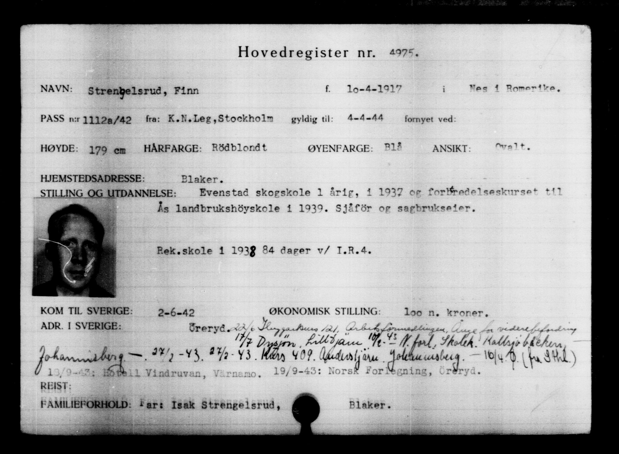 Utenriksstasjonene, Legasjonen i Stockholm, Flyktningkontoret, AV/RA-S-6753/V/Va/L0004: Kjesäterkartoteket, flyktninger med registreringsnr. 3496-6610, 1940-1945, p. 1756