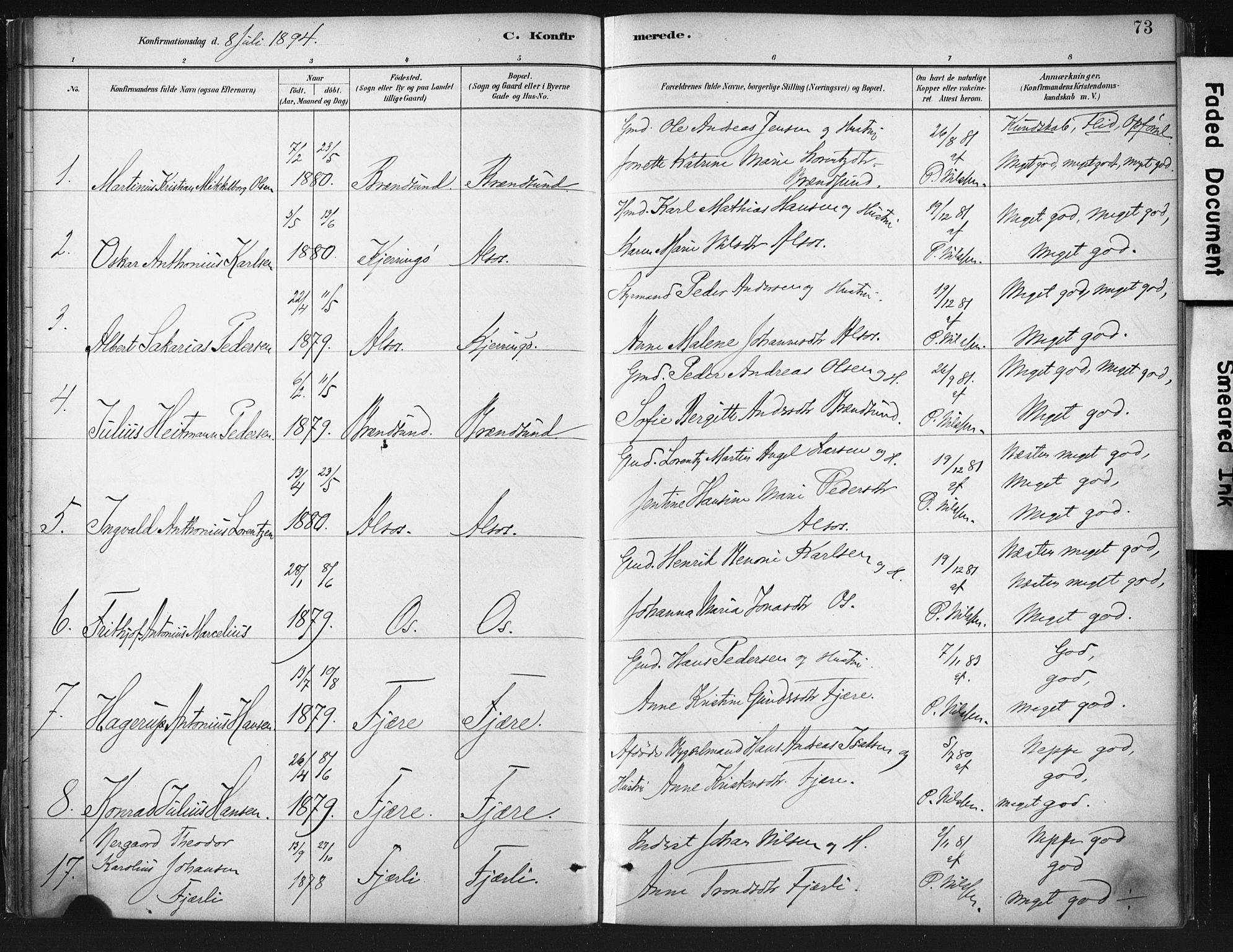 Ministerialprotokoller, klokkerbøker og fødselsregistre - Nordland, SAT/A-1459/803/L0071: Parish register (official) no. 803A01, 1881-1897, p. 73