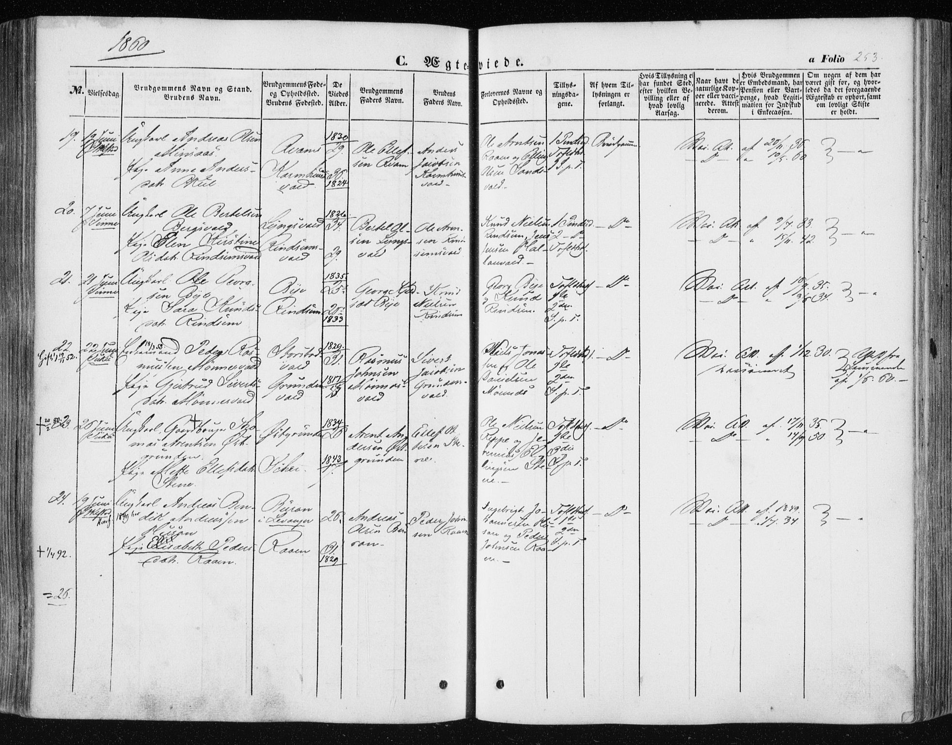 Ministerialprotokoller, klokkerbøker og fødselsregistre - Nord-Trøndelag, AV/SAT-A-1458/723/L0240: Parish register (official) no. 723A09, 1852-1860, p. 253