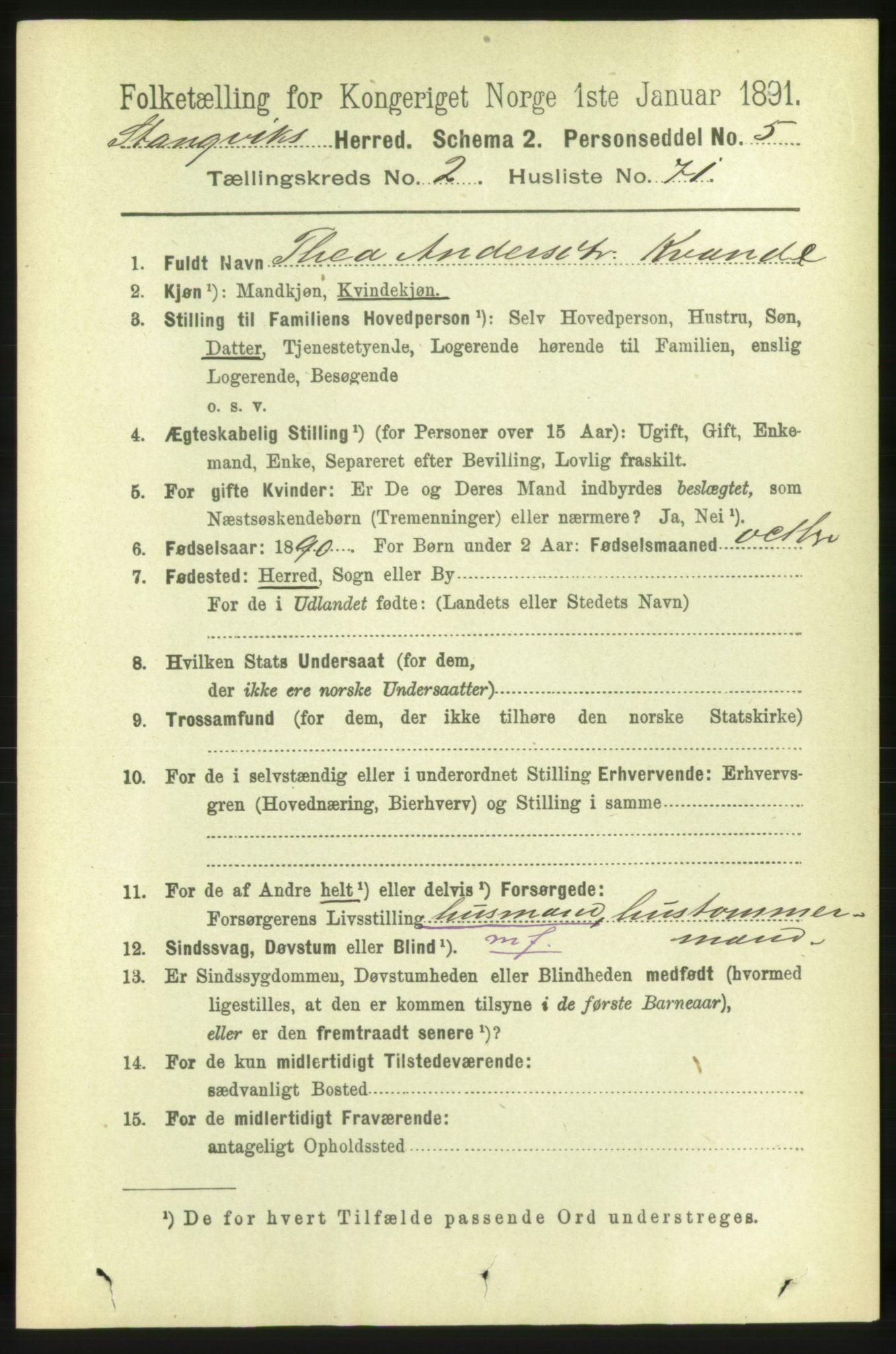 RA, 1891 census for 1564 Stangvik, 1891, p. 1162