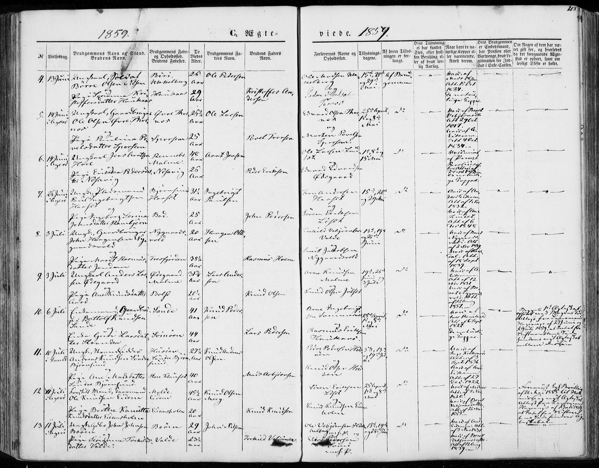 Ministerialprotokoller, klokkerbøker og fødselsregistre - Møre og Romsdal, SAT/A-1454/565/L0748: Parish register (official) no. 565A02, 1845-1872, p. 208