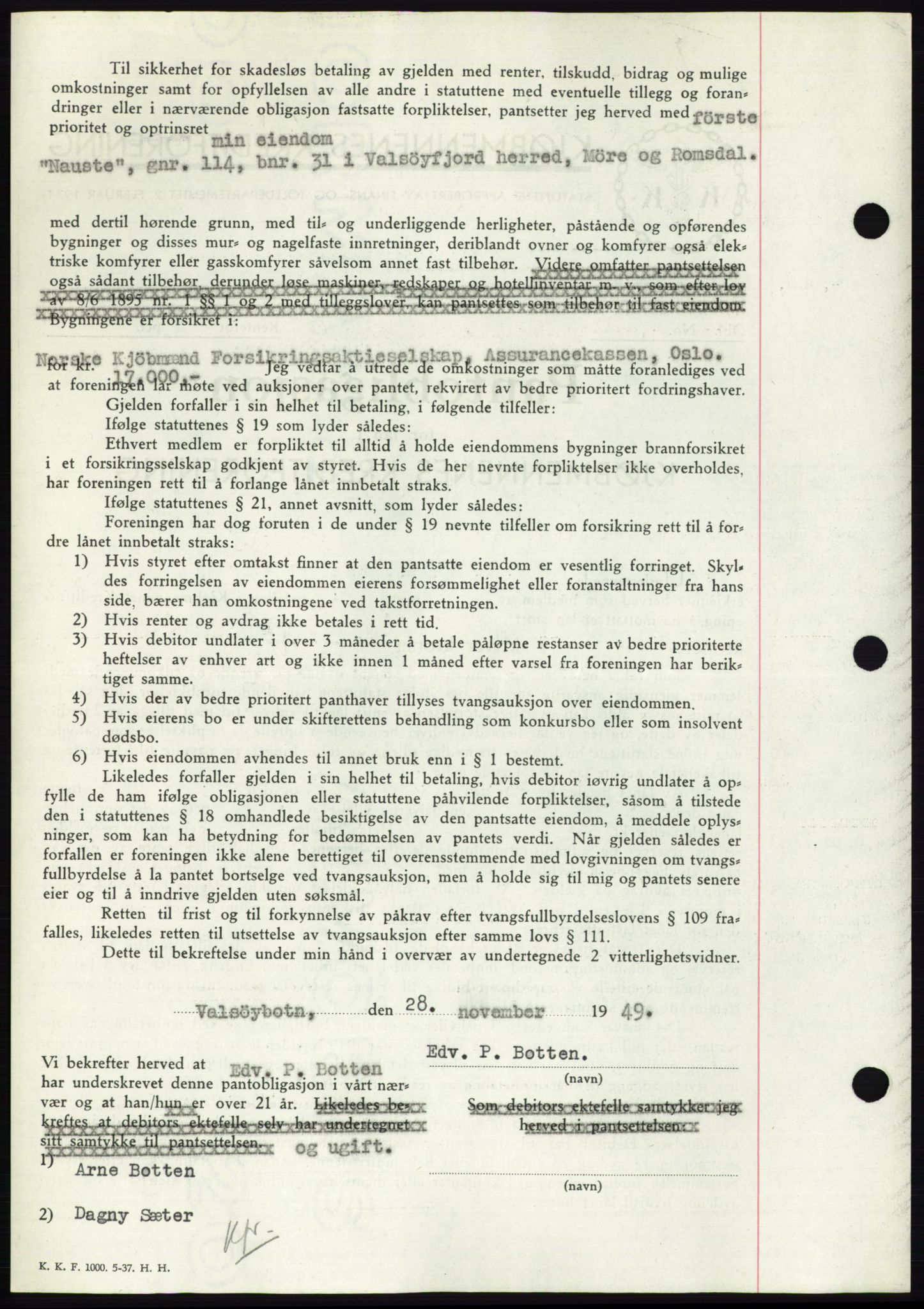 Nordmøre sorenskriveri, AV/SAT-A-4132/1/2/2Ca: Mortgage book no. B103, 1949-1950, Diary no: : 3752/1949
