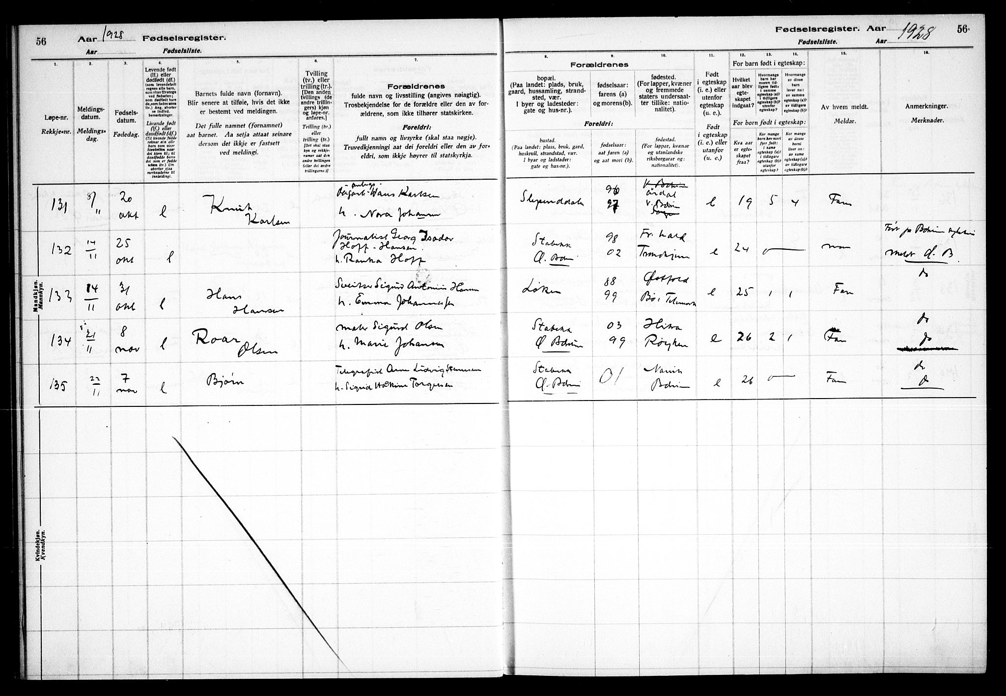 Vestre Bærum prestekontor Kirkebøker, AV/SAO-A-10209a/J/L0002: Birth register no. 2, 1927-1933, p. 56