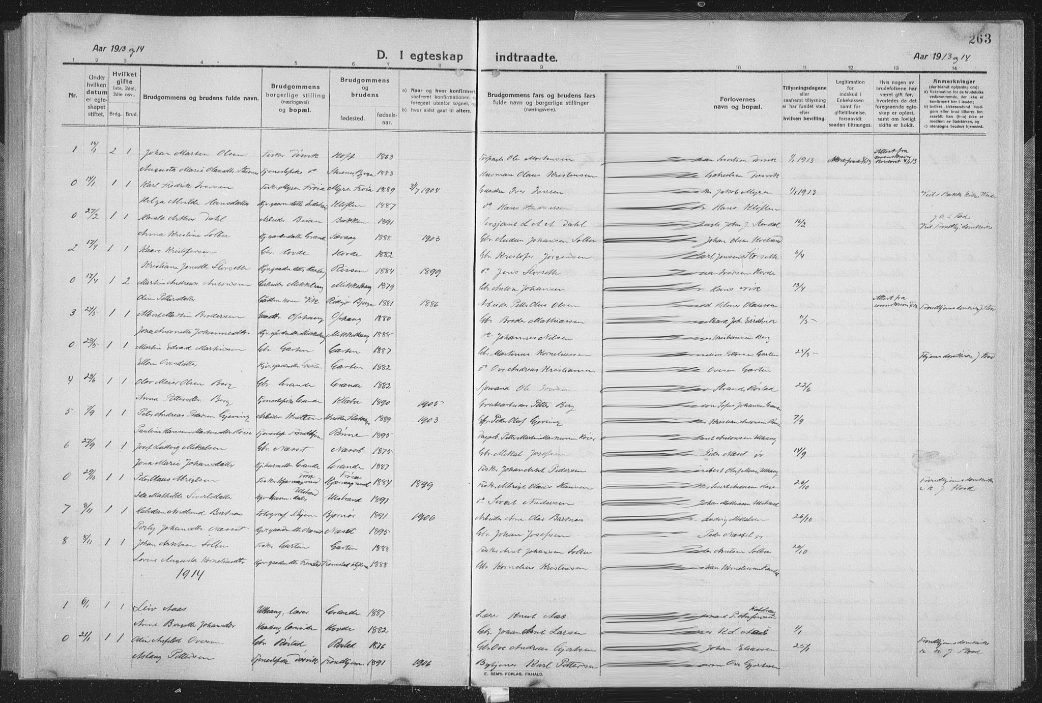 Ministerialprotokoller, klokkerbøker og fødselsregistre - Sør-Trøndelag, SAT/A-1456/659/L0747: Parish register (copy) no. 659C04, 1913-1938, p. 263