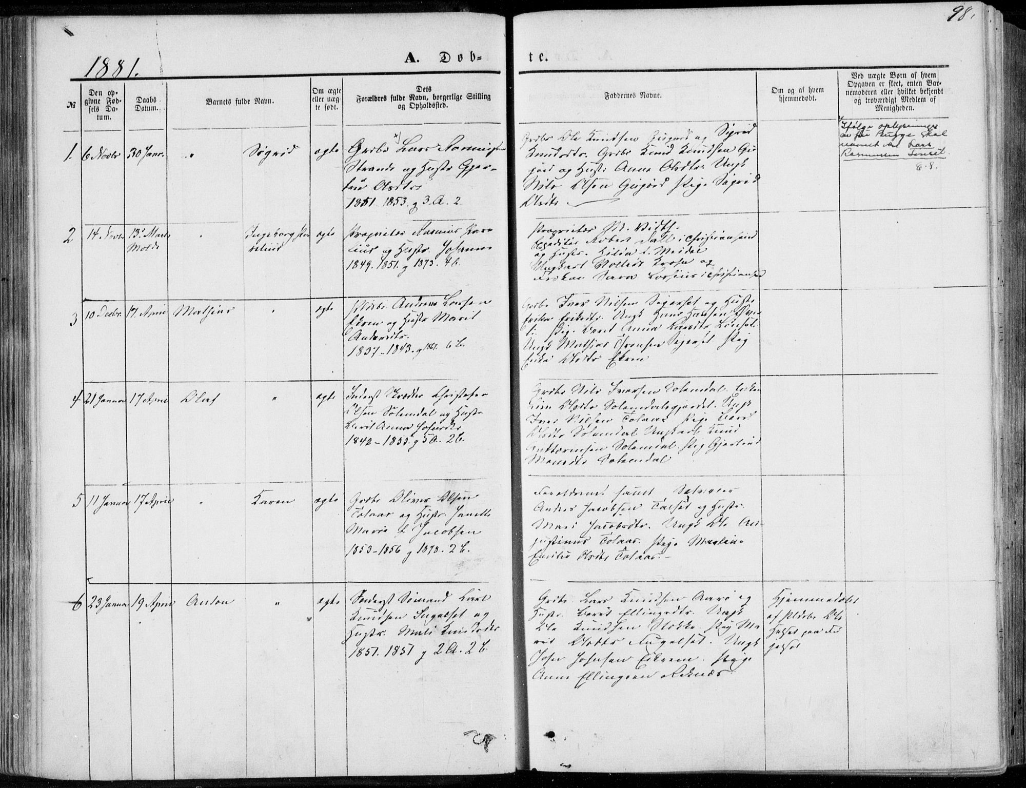 Ministerialprotokoller, klokkerbøker og fødselsregistre - Møre og Romsdal, SAT/A-1454/555/L0655: Parish register (official) no. 555A05, 1869-1886, p. 98