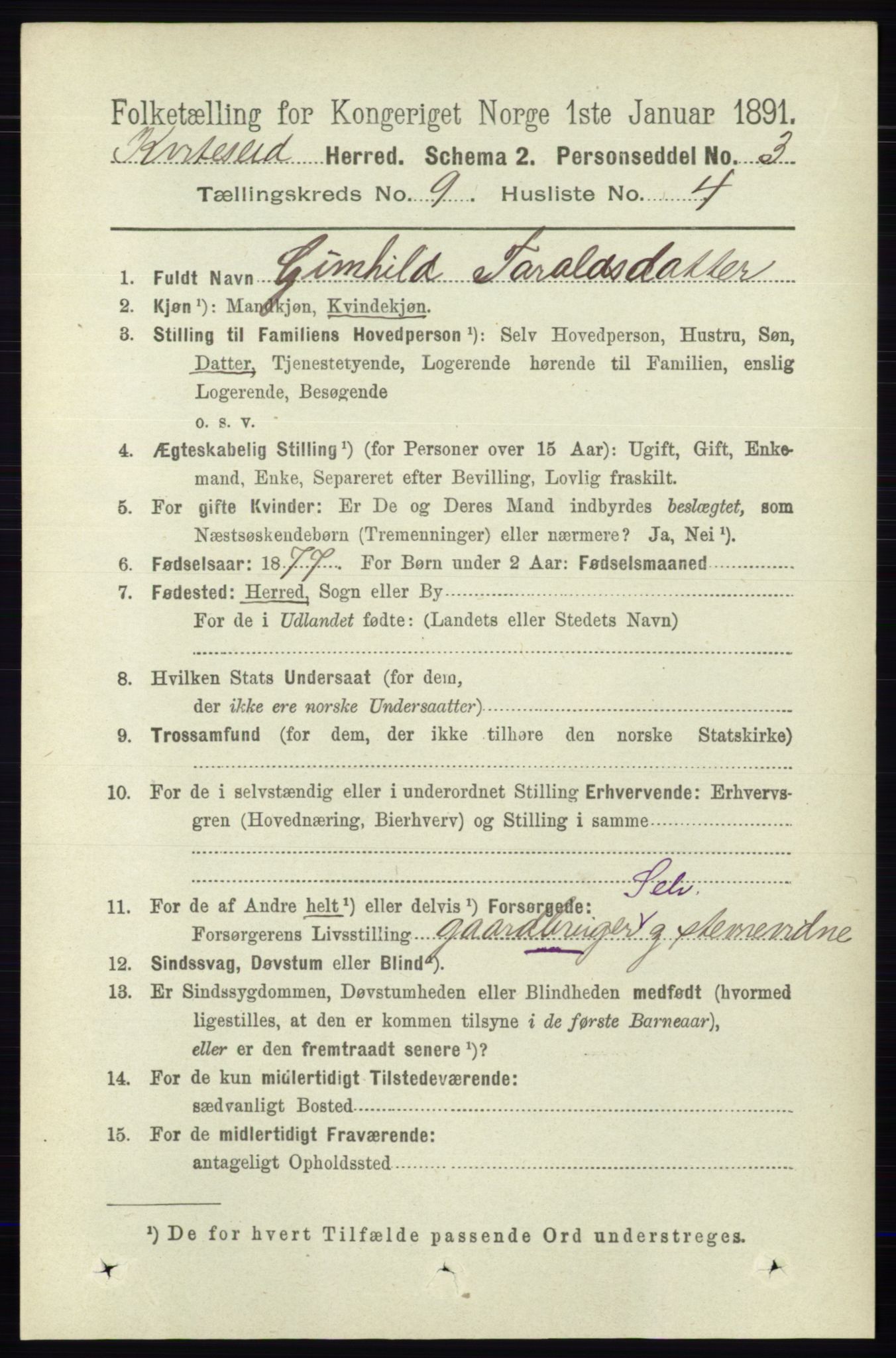 RA, 1891 census for 0829 Kviteseid, 1891, p. 2003