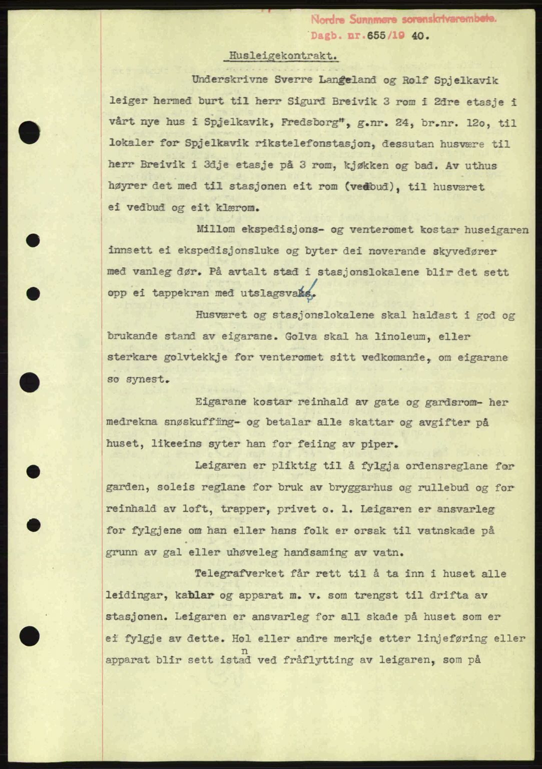 Nordre Sunnmøre sorenskriveri, SAT/A-0006/1/2/2C/2Ca: Mortgage book no. B1-6, 1938-1942, Diary no: : 655/1940
