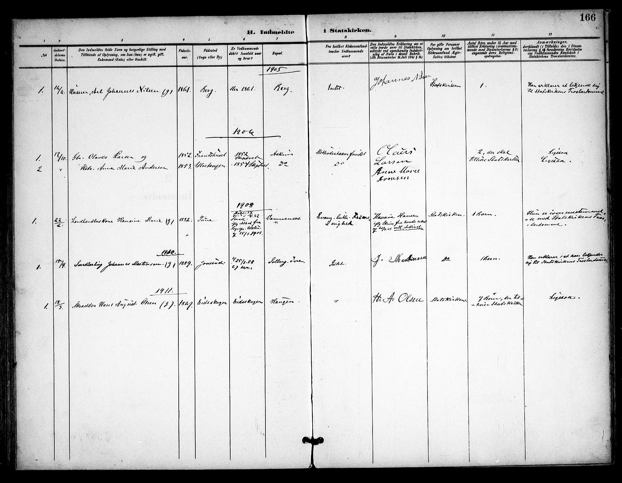 Skiptvet prestekontor Kirkebøker, SAO/A-20009/F/Fa/L0011: Parish register (official) no. 11, 1901-1913, p. 166