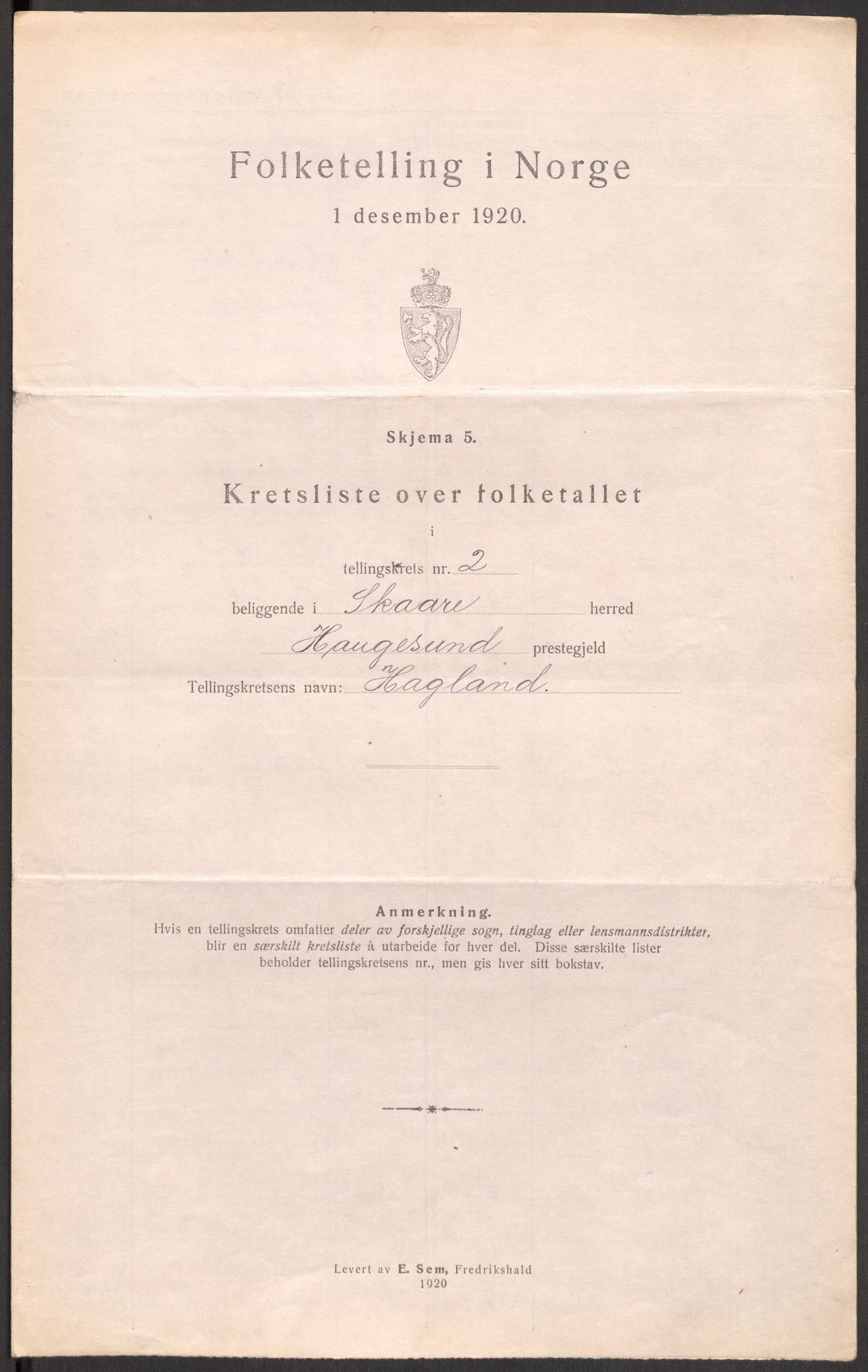 SAST, 1920 census for Skåre, 1920, p. 14