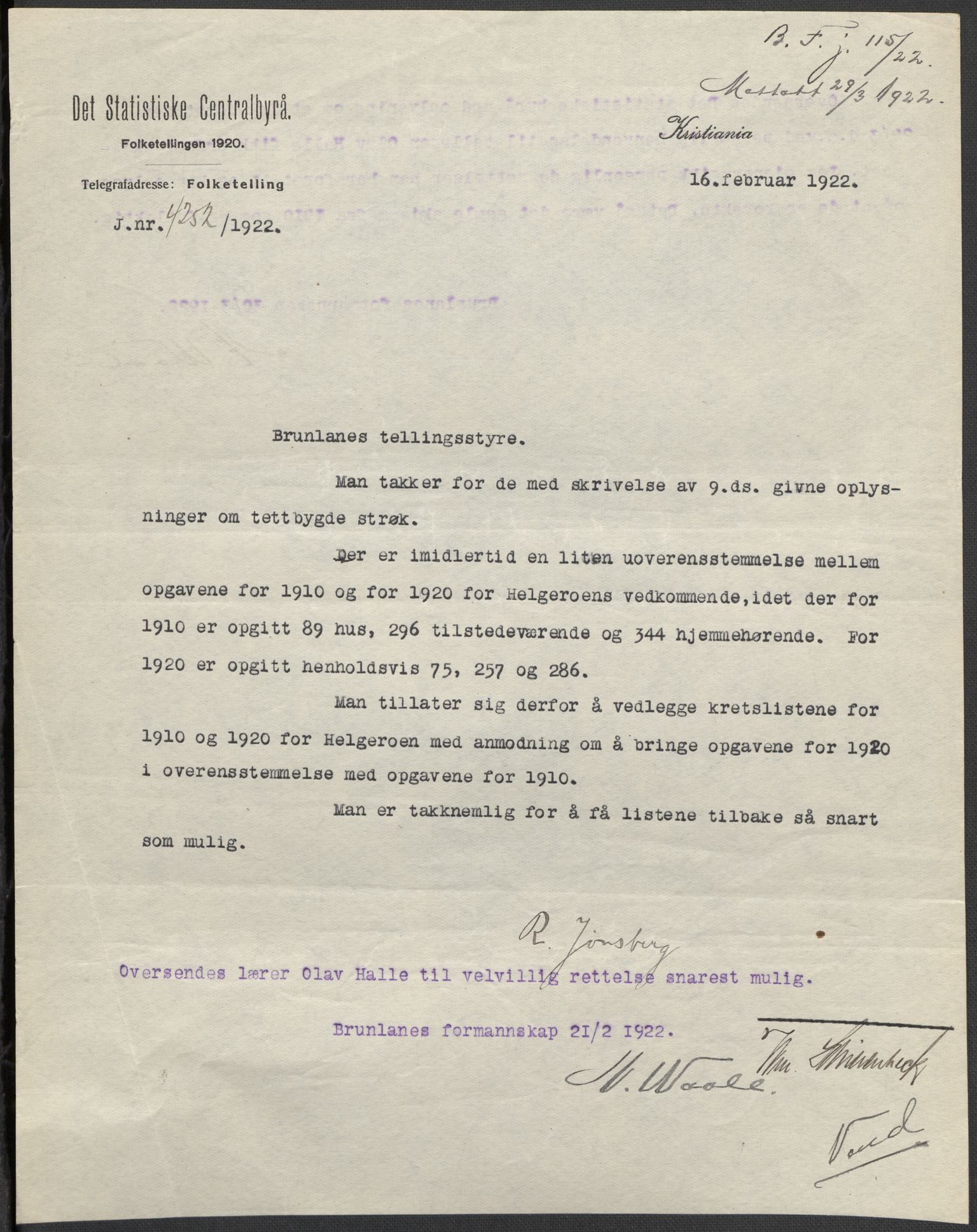 SAKO, 1920 census for Brunlanes, 1920, p. 2