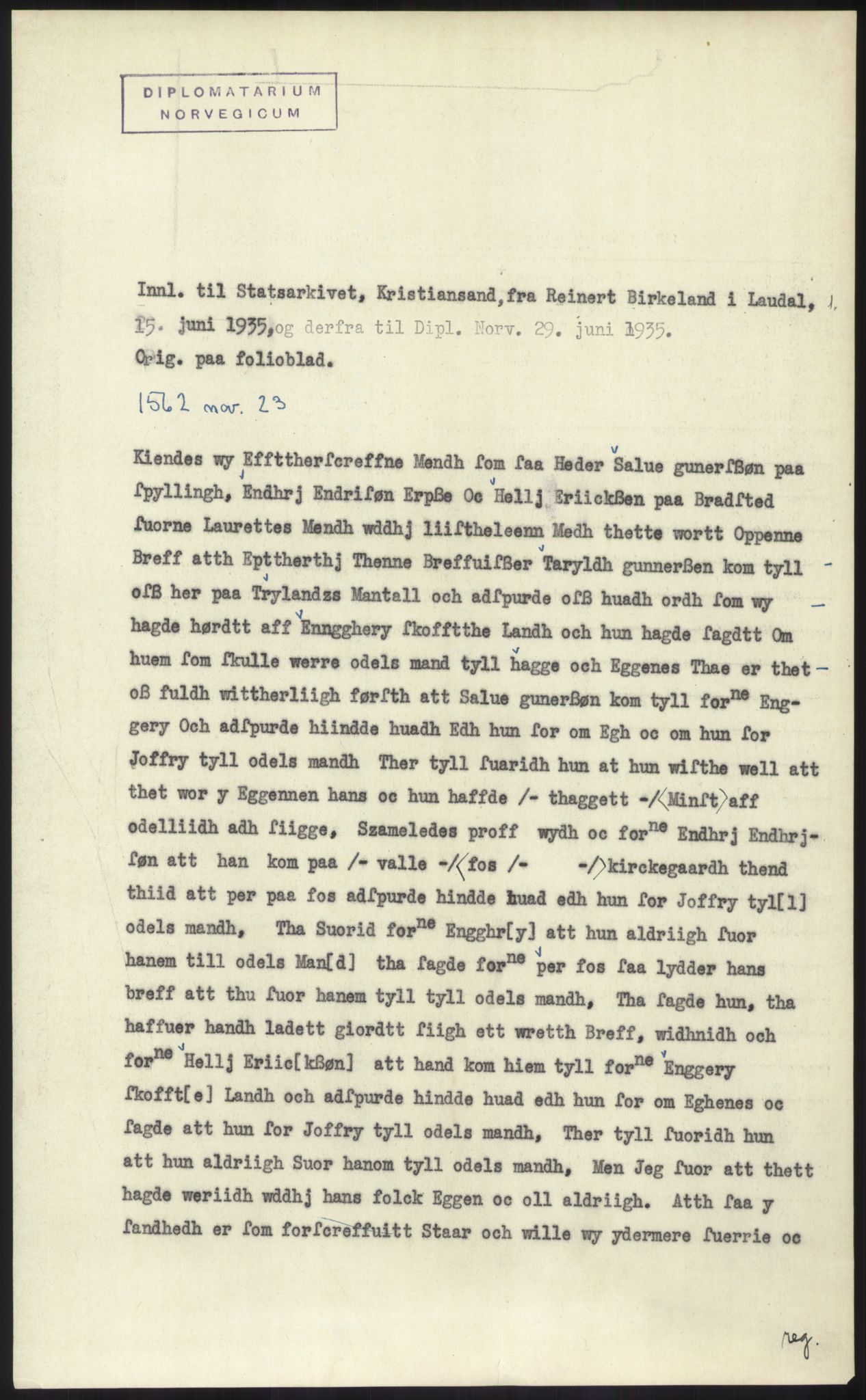 Samlinger til kildeutgivelse, Diplomavskriftsamlingen, RA/EA-4053/H/Ha, p. 695