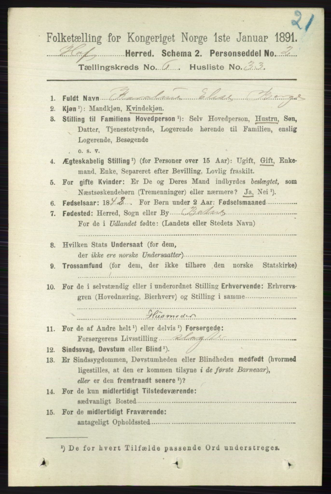RA, 1891 census for 0714 Hof, 1891, p. 1994