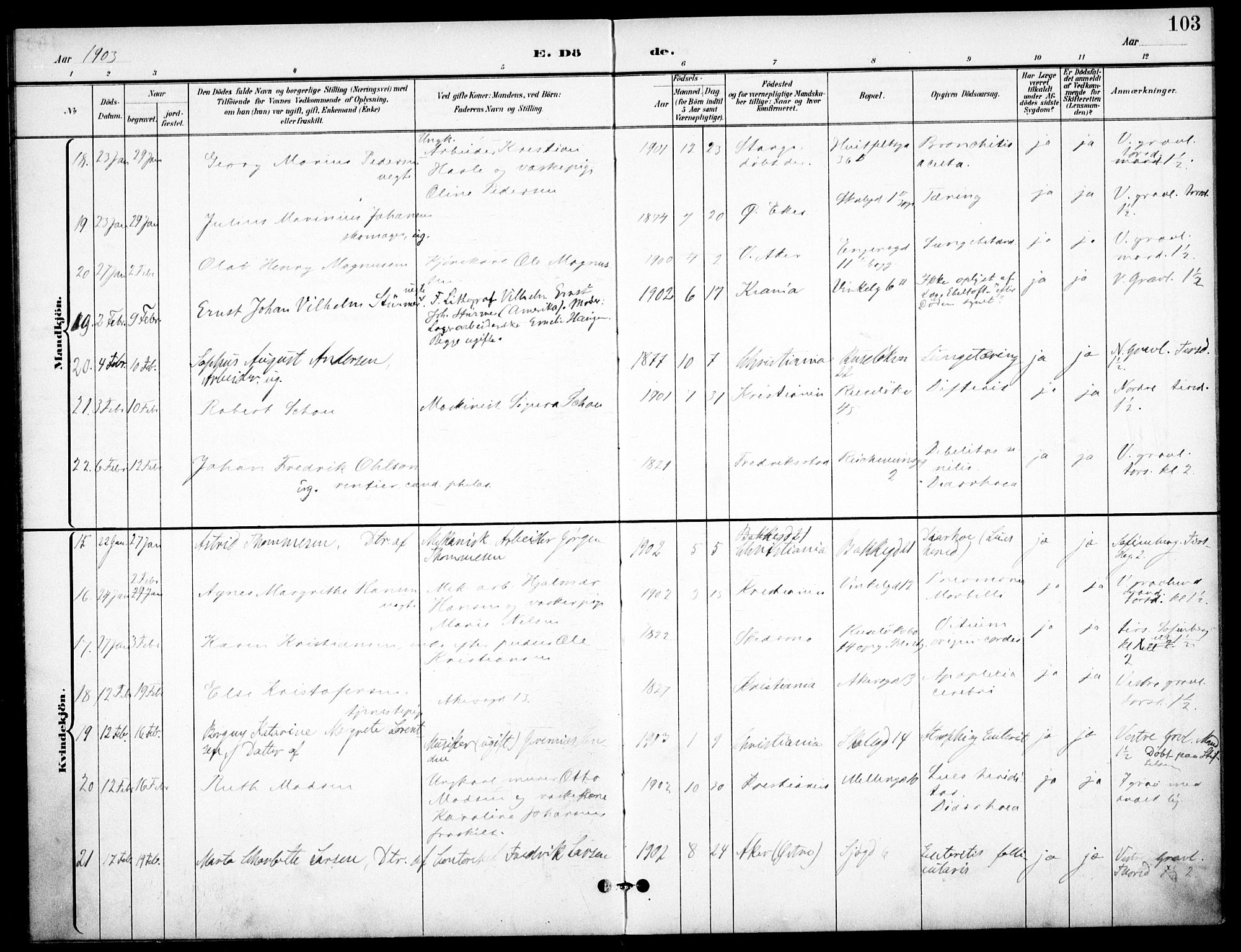 Johannes prestekontor Kirkebøker, AV/SAO-A-10852/F/Fa/L0008: Parish register (official) no. 8, 1897-1917, p. 103