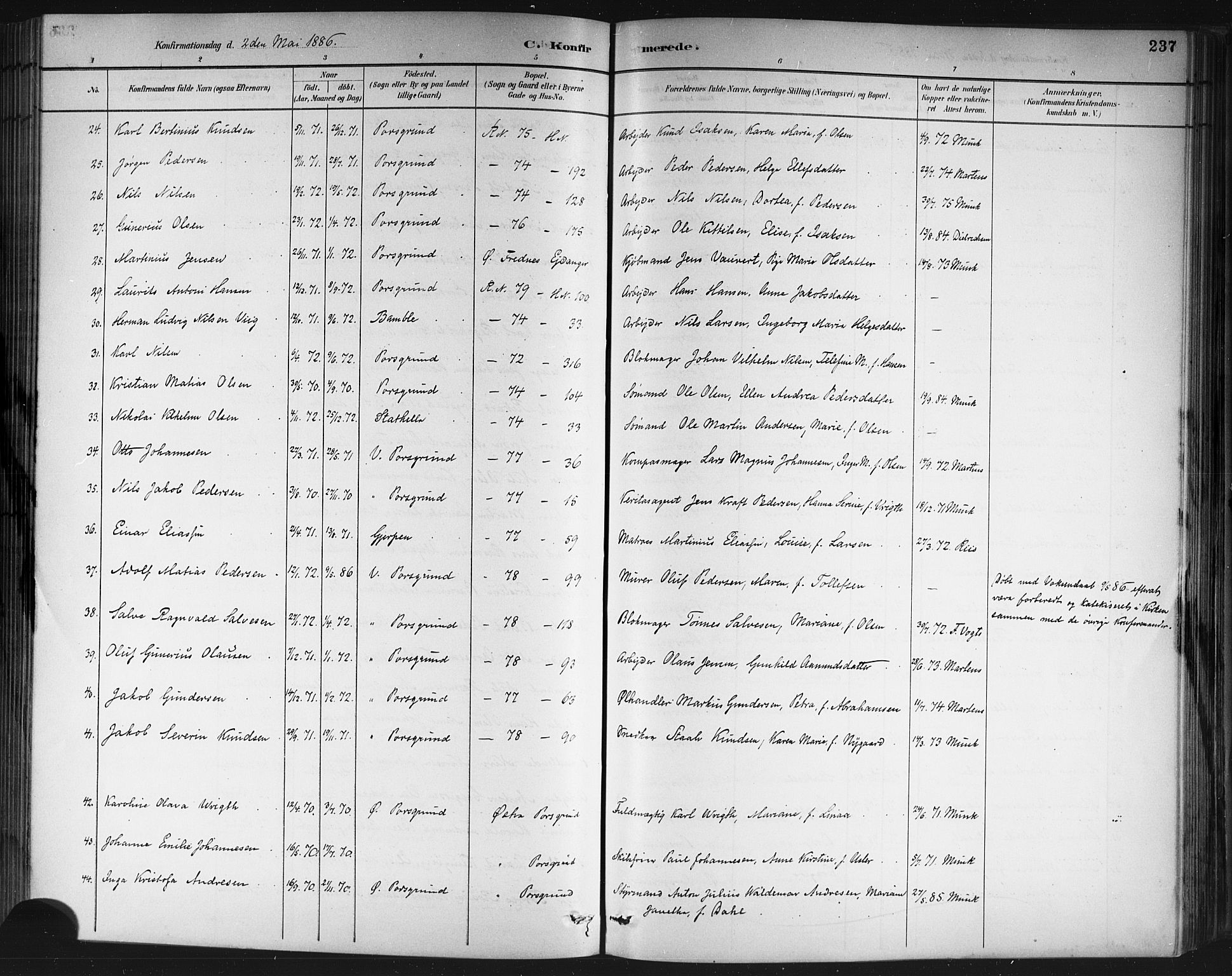 Porsgrunn kirkebøker , AV/SAKO-A-104/G/Gb/L0005: Parish register (copy) no. II 5, 1883-1915, p. 237