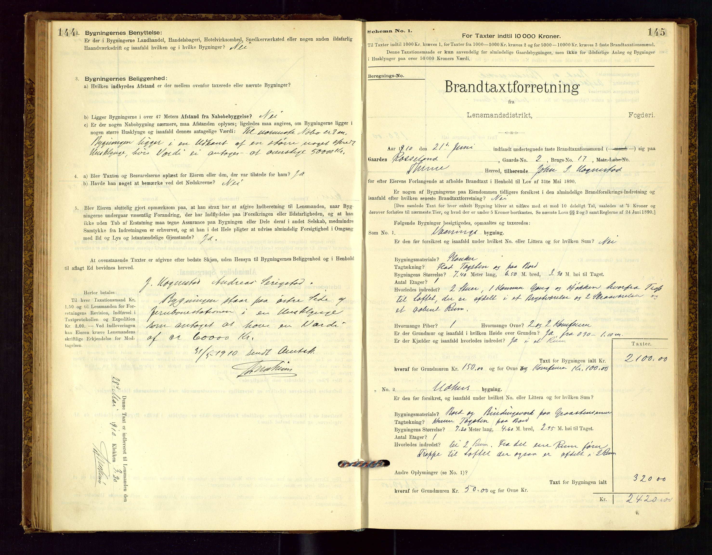 Time lensmannskontor, SAST/A-100420/Gob/L0001: Branntakstprotokoll, 1896-1914, p. 144-145