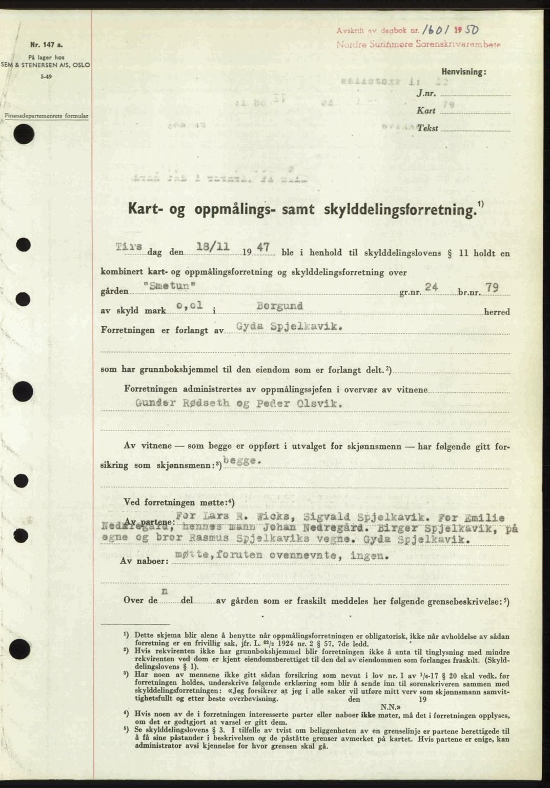 Nordre Sunnmøre sorenskriveri, SAT/A-0006/1/2/2C/2Ca: Mortgage book no. A35, 1950-1950, Diary no: : 1601/1950