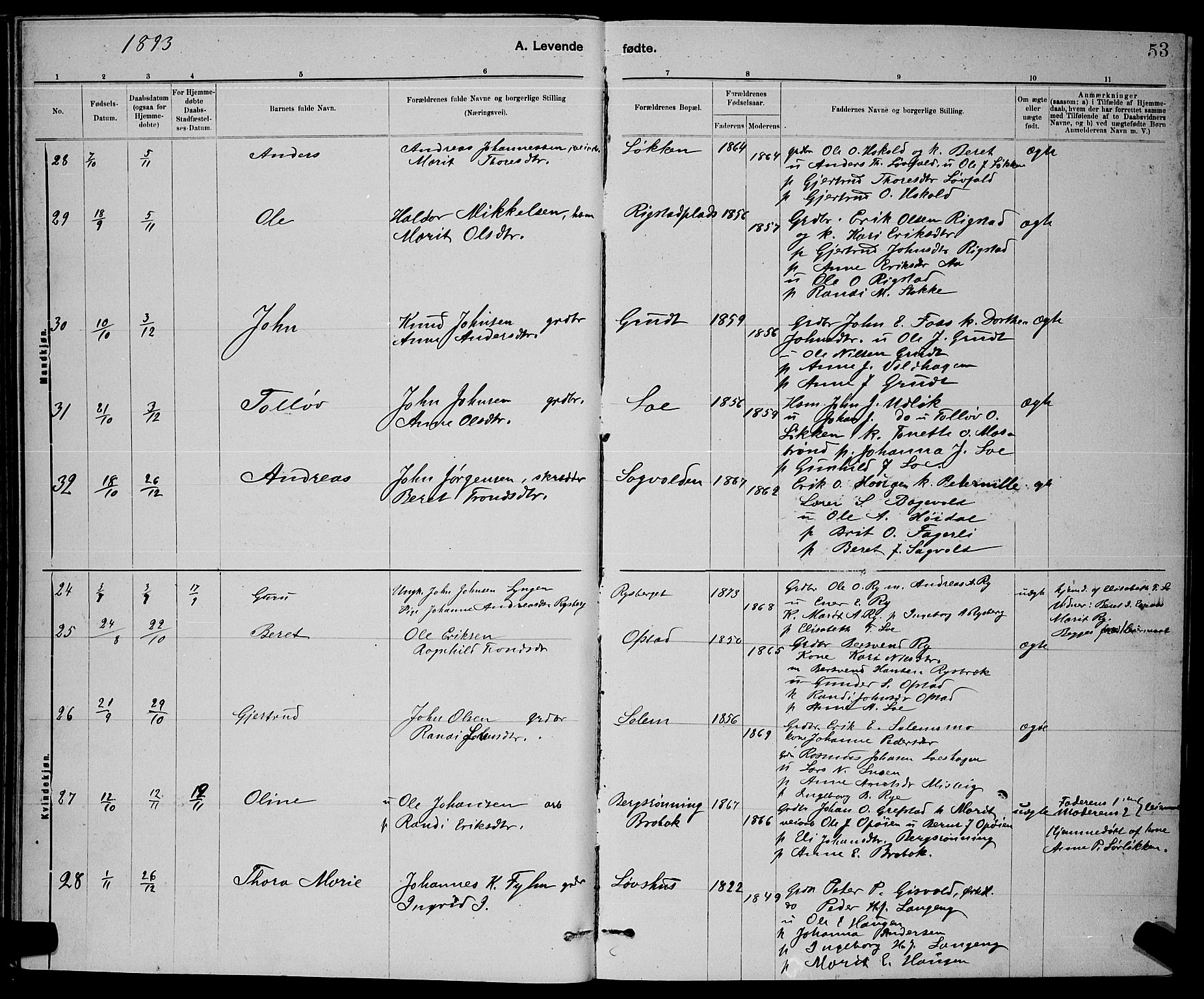 Ministerialprotokoller, klokkerbøker og fødselsregistre - Sør-Trøndelag, SAT/A-1456/672/L0863: Parish register (copy) no. 672C02, 1888-1901, p. 53