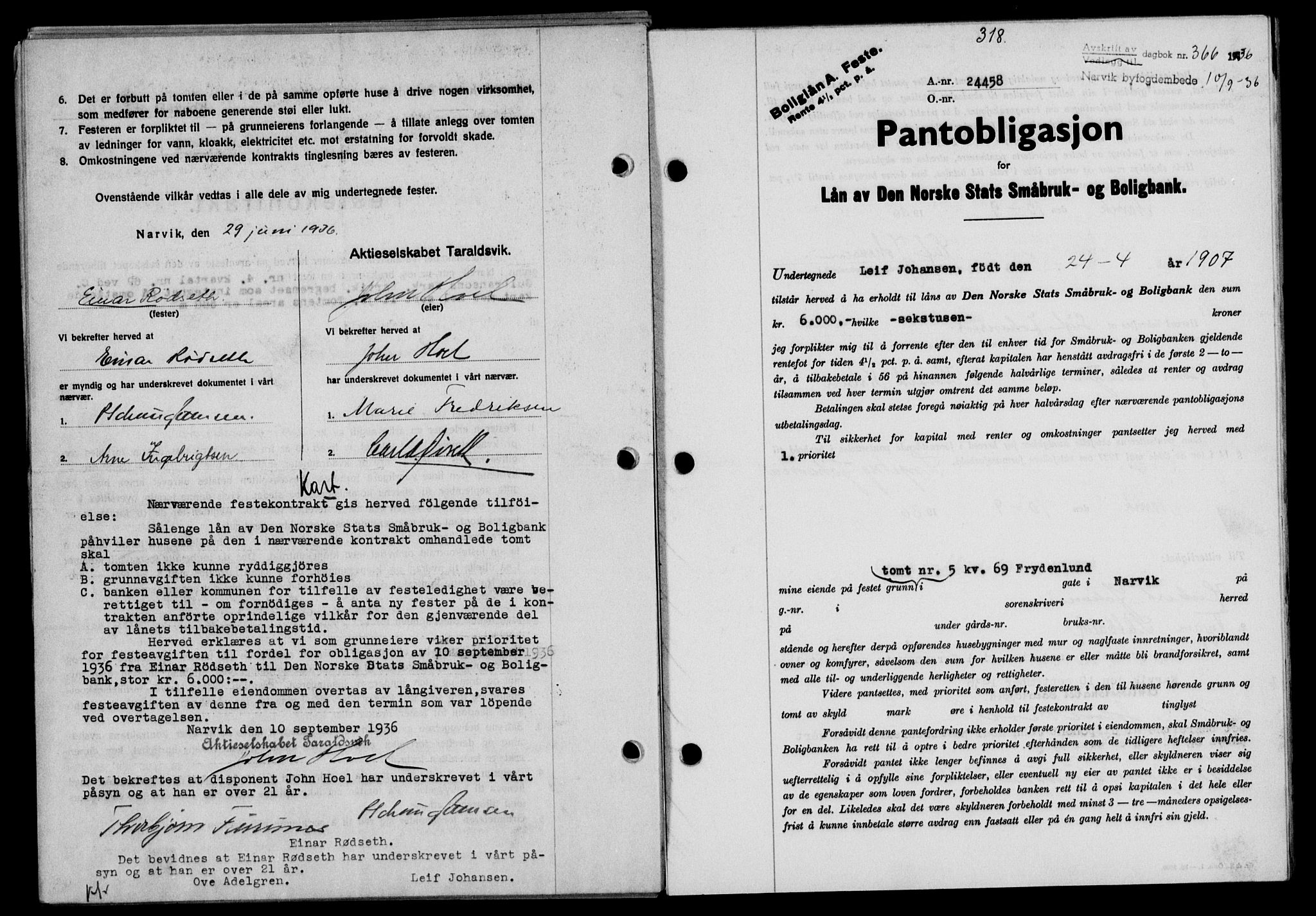 Narvik sorenskriveri, SAT/A-0002/1/2/2C/2Ca/L0011: Mortgage book no. 14, 1935-1937, Deed date: 10.09.1936