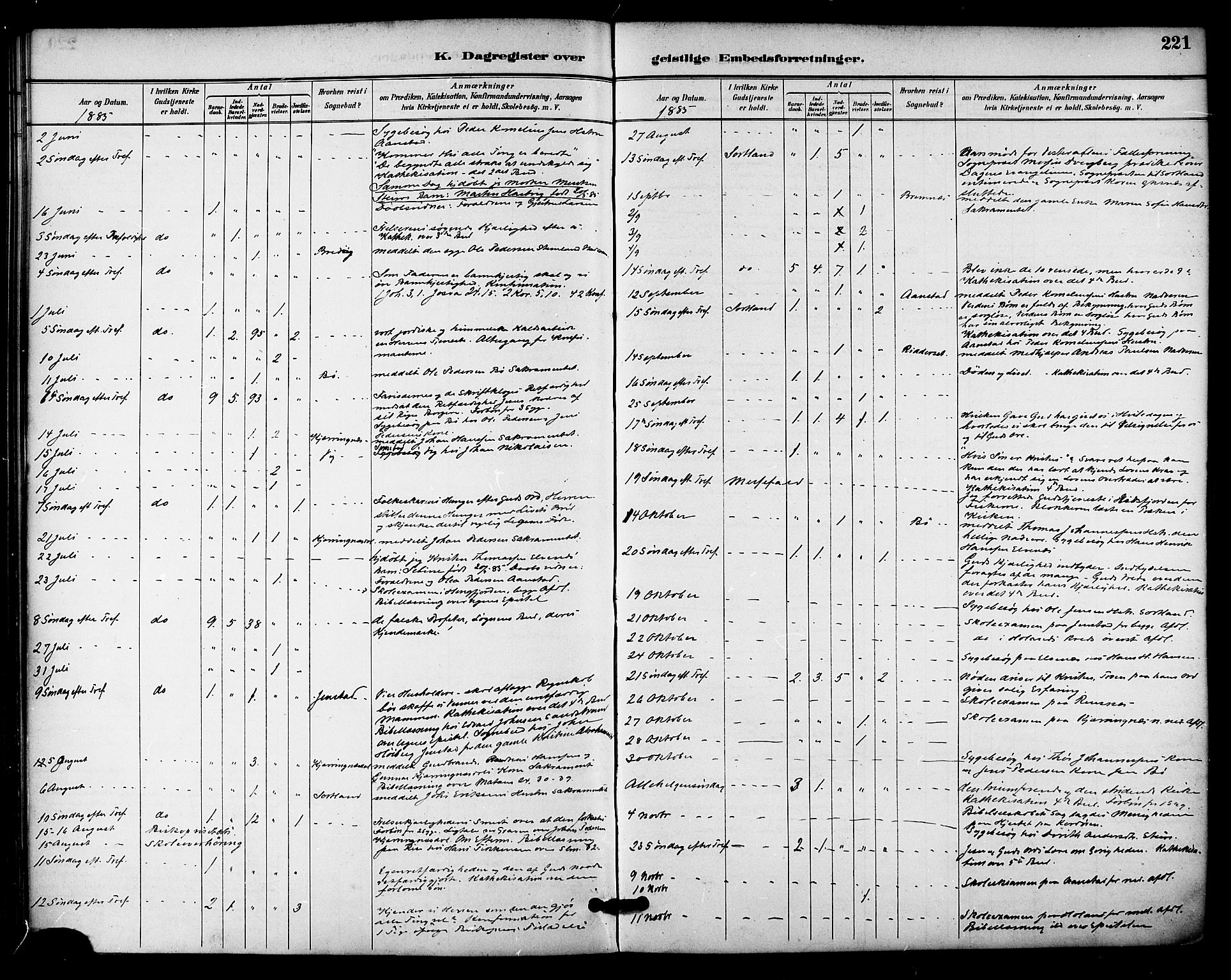 Ministerialprotokoller, klokkerbøker og fødselsregistre - Nordland, AV/SAT-A-1459/895/L1371: Parish register (official) no. 895A06, 1885-1894, p. 221