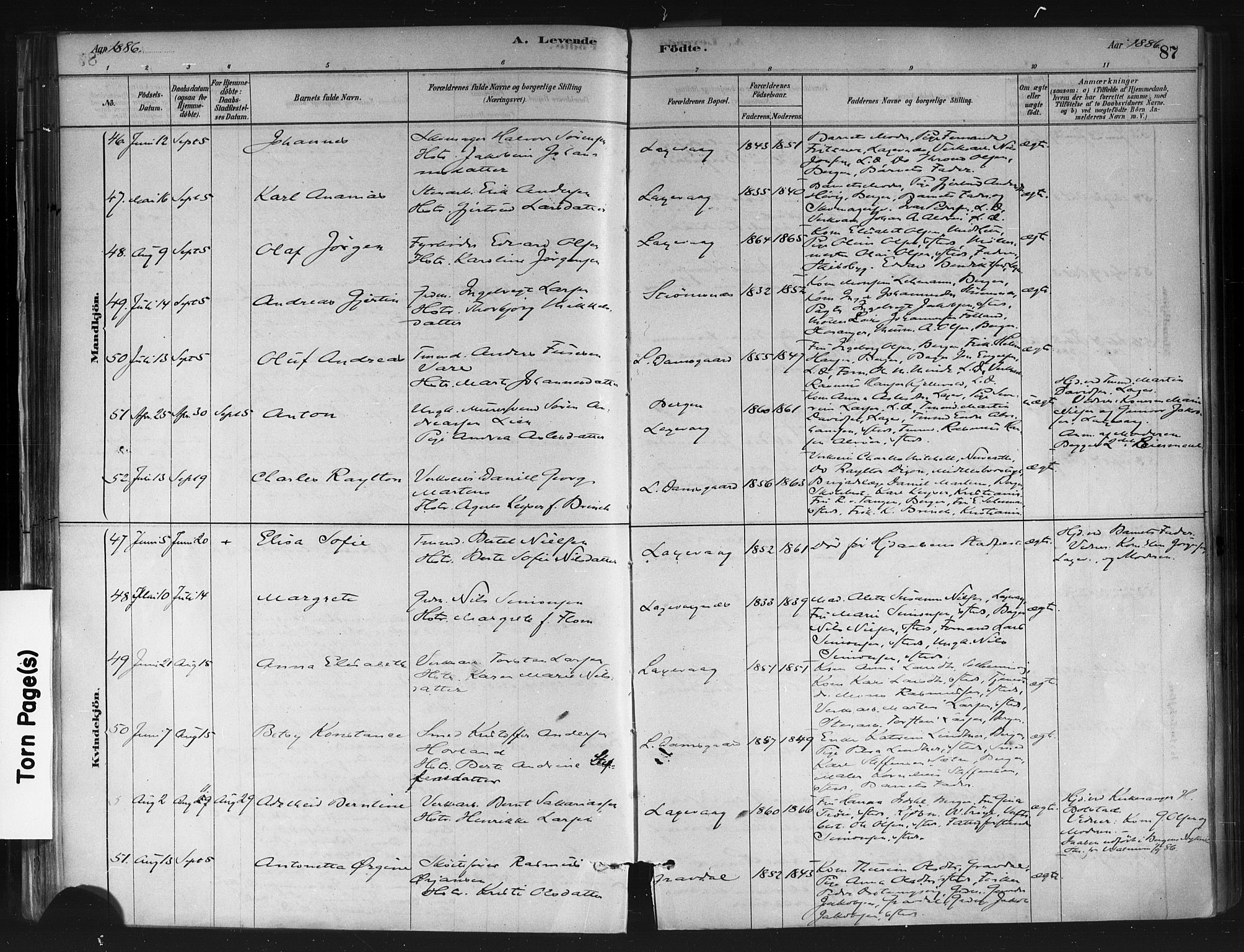 Askøy Sokneprestembete, AV/SAB-A-74101/H/Ha/Haa/Haae/L0002: Parish register (official) no. E 2, 1878-1891, p. 87