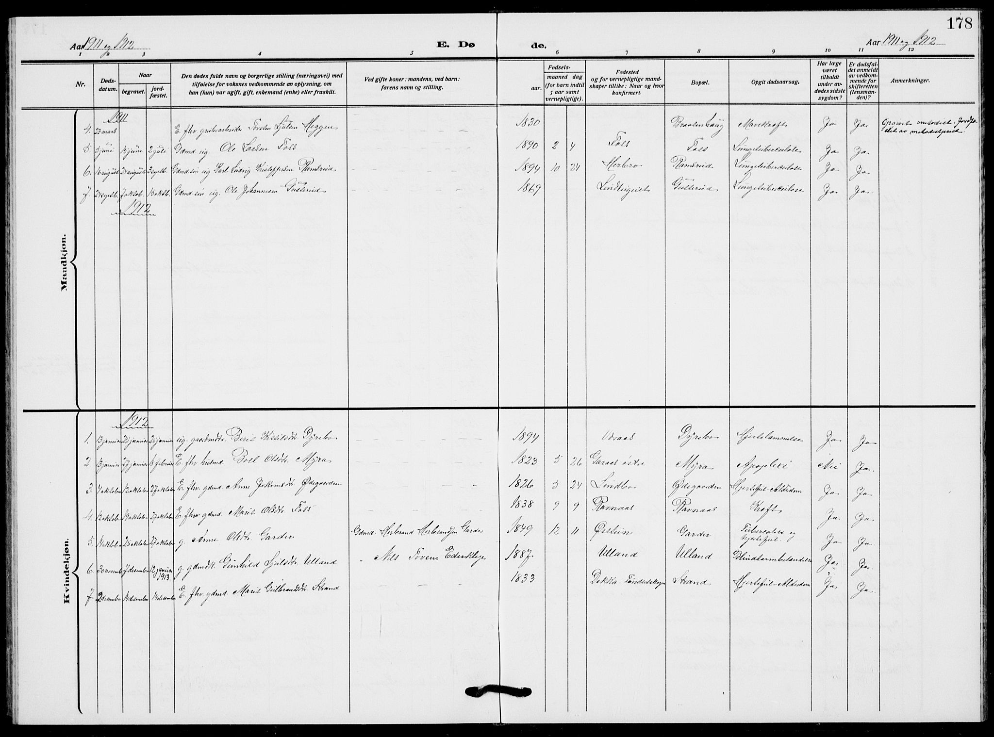 Flesberg kirkebøker, AV/SAKO-A-18/G/Ga/L0006: Parish register (copy) no. I 6, 1909-1924, p. 178