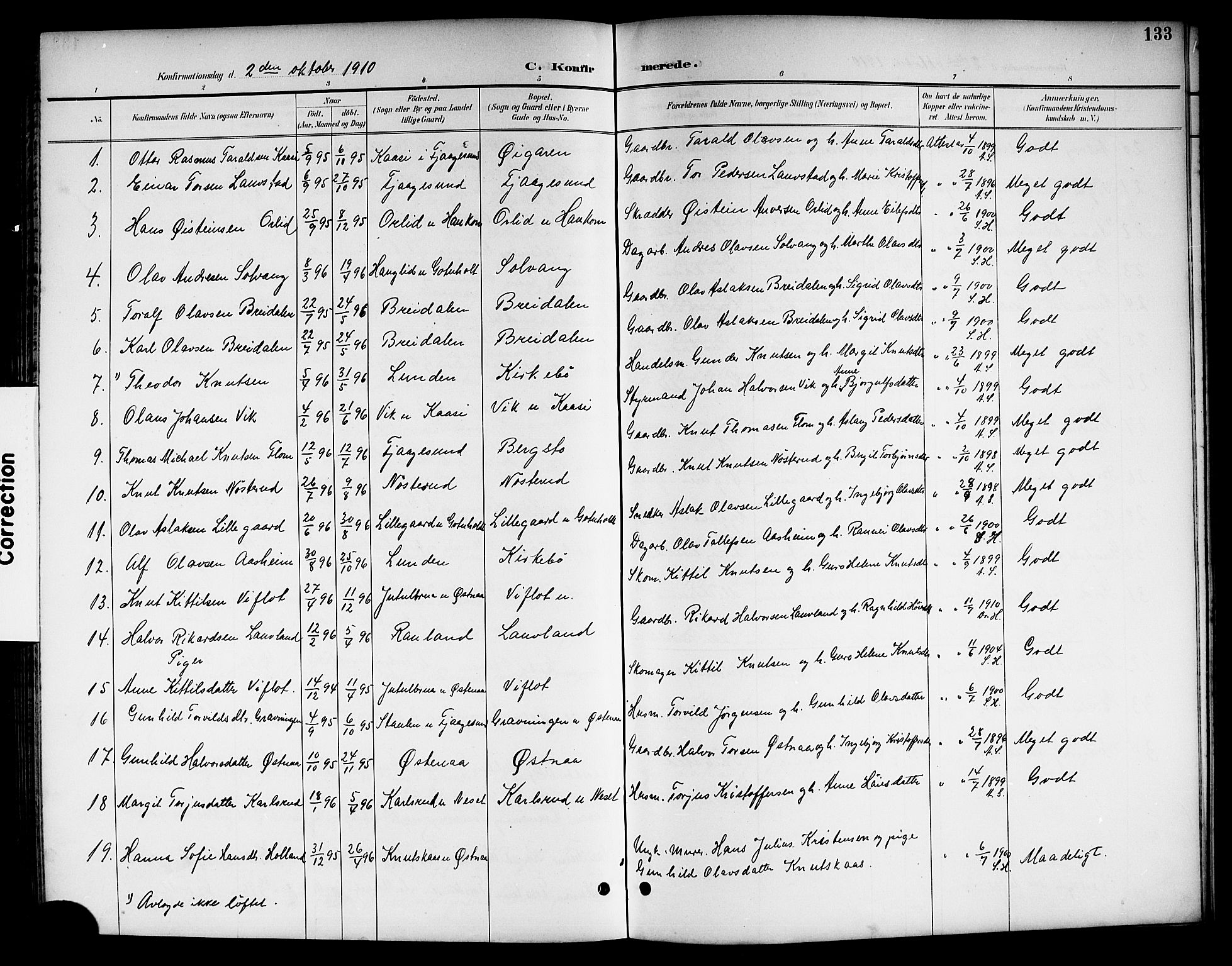 Kviteseid kirkebøker, SAKO/A-276/G/Ga/L0002: Parish register (copy) no. I 2, 1893-1918, p. 133