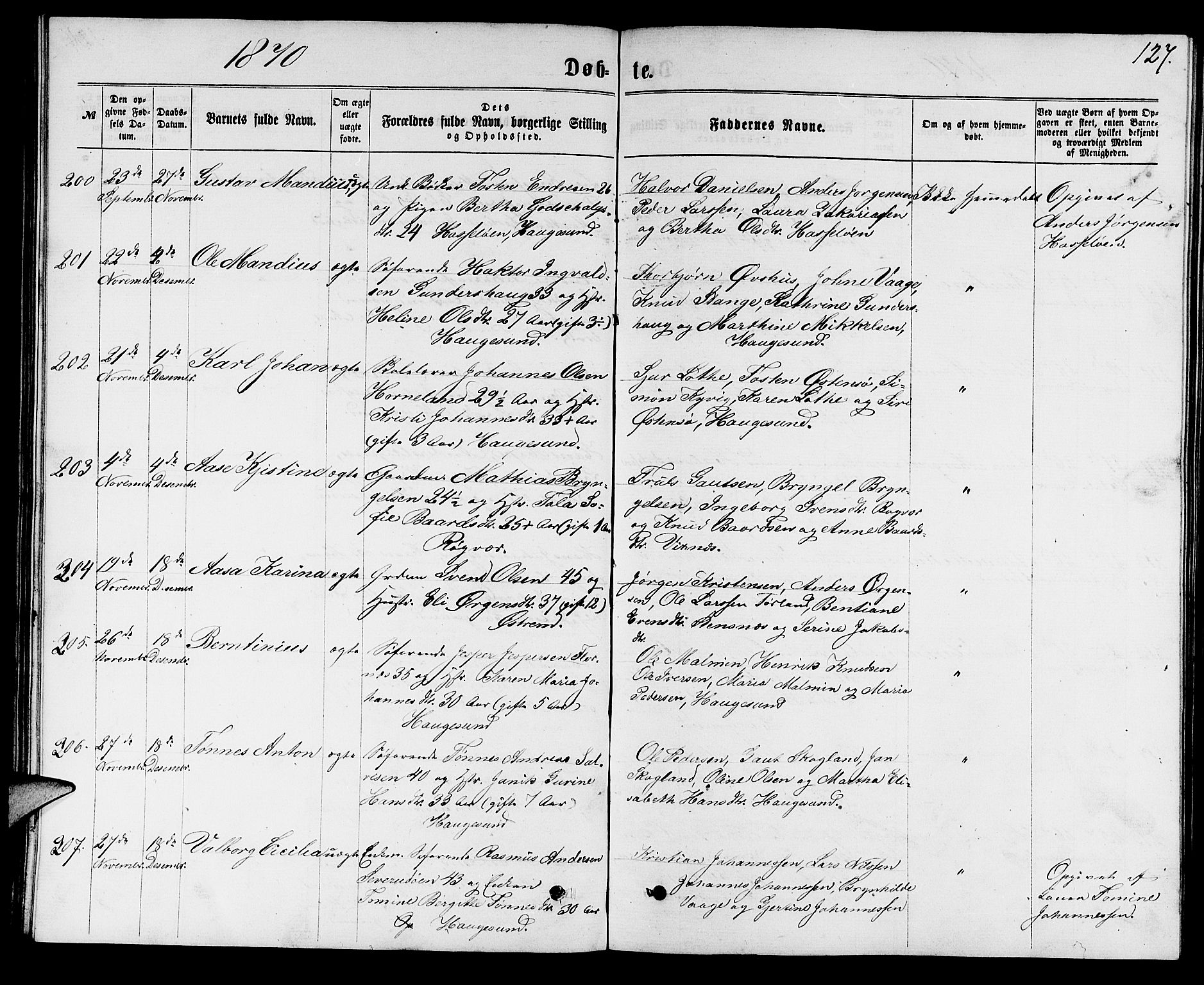 Torvastad sokneprestkontor, AV/SAST-A -101857/H/Ha/Hab/L0007: Parish register (copy) no. B 7, 1866-1873, p. 127