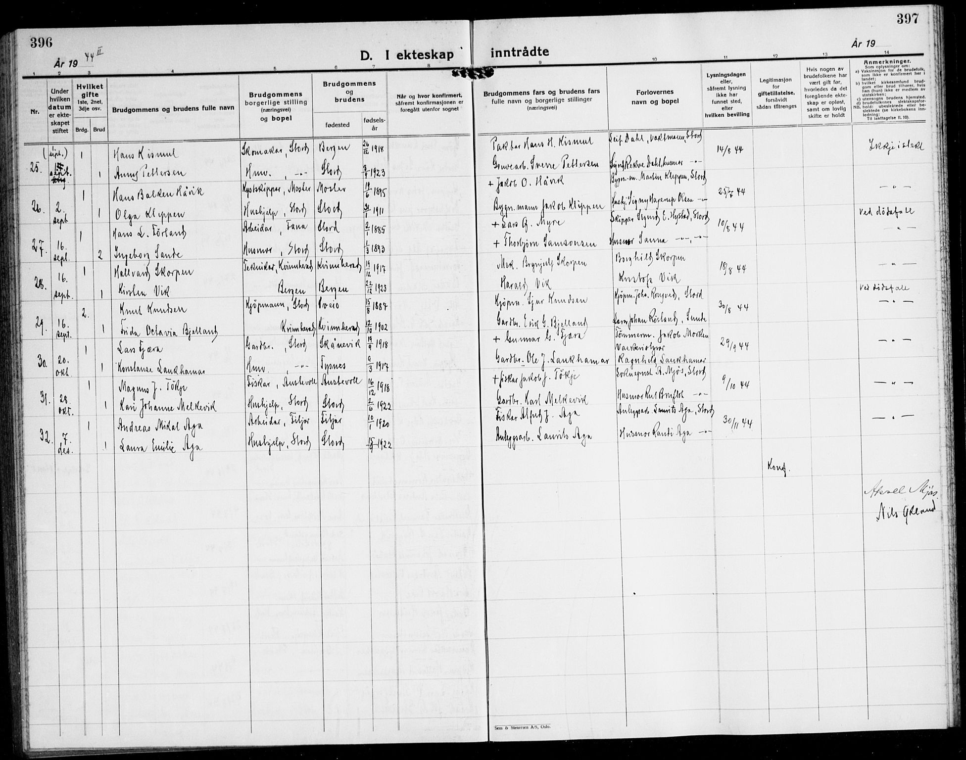 Stord sokneprestembete, AV/SAB-A-78201/H/Hab: Parish register (copy) no. A 5, 1933-1945, p. 396-397