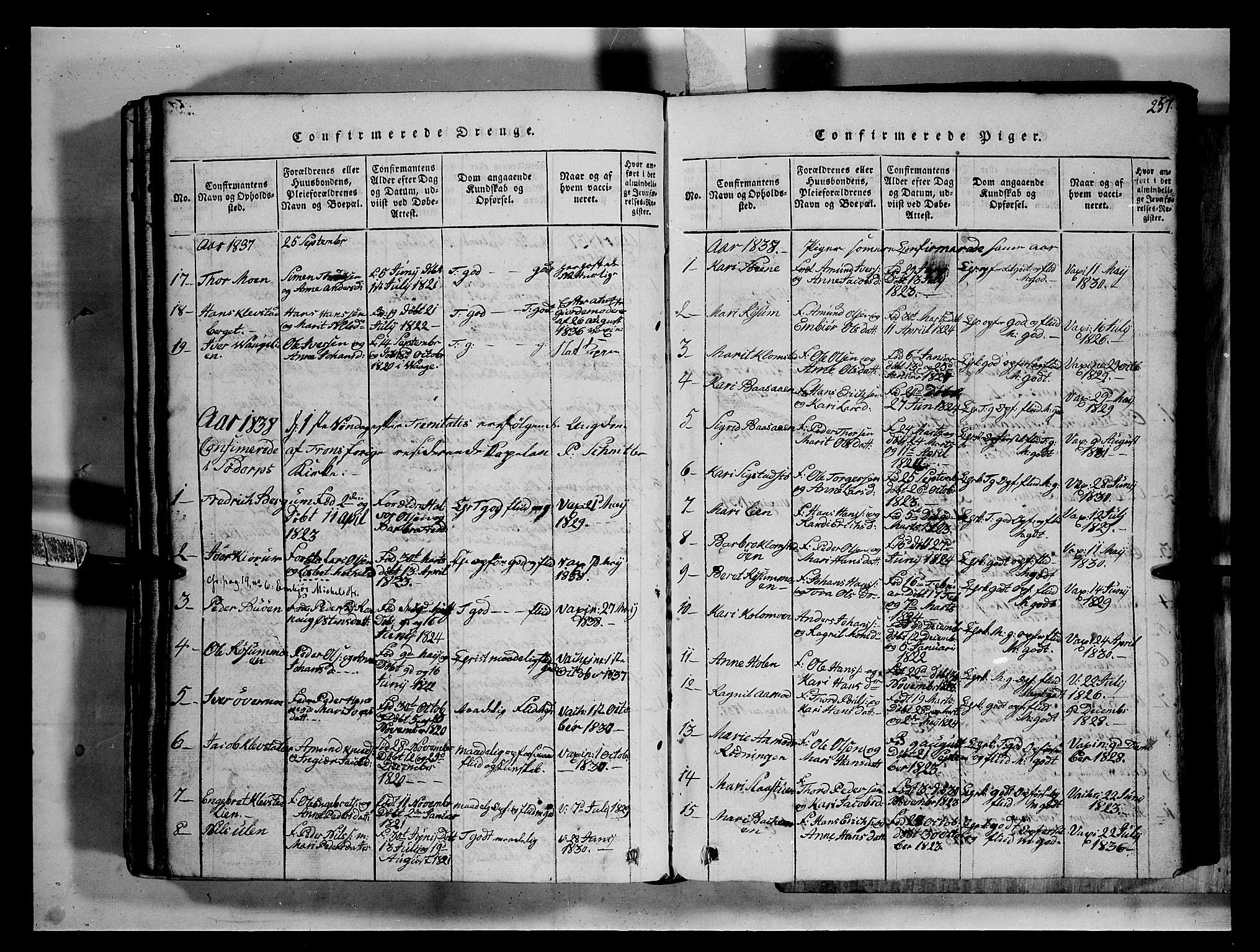 Fron prestekontor, SAH/PREST-078/H/Ha/Hab/L0002: Parish register (copy) no. 2, 1816-1850, p. 257