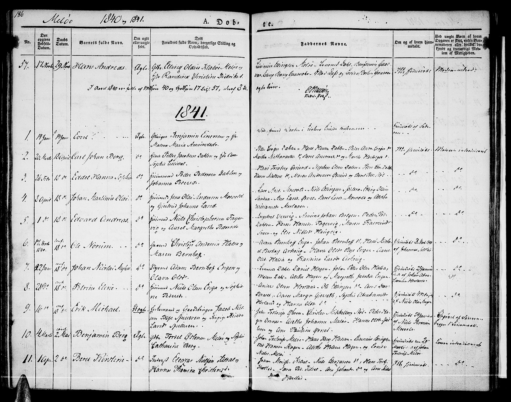 Ministerialprotokoller, klokkerbøker og fødselsregistre - Nordland, AV/SAT-A-1459/841/L0598: Parish register (official) no. 841A06 /2, 1825-1844, p. 186