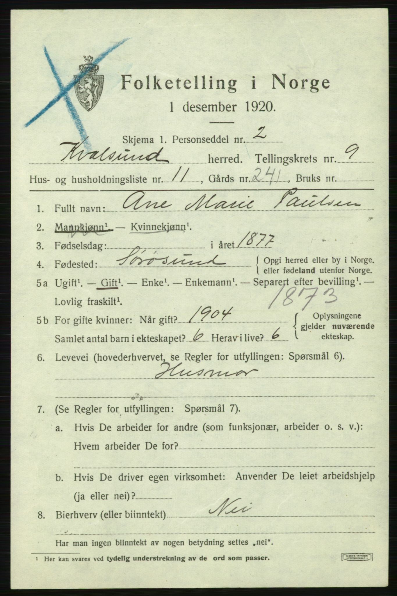 SATØ, 1920 census for , 1920, p. 2888