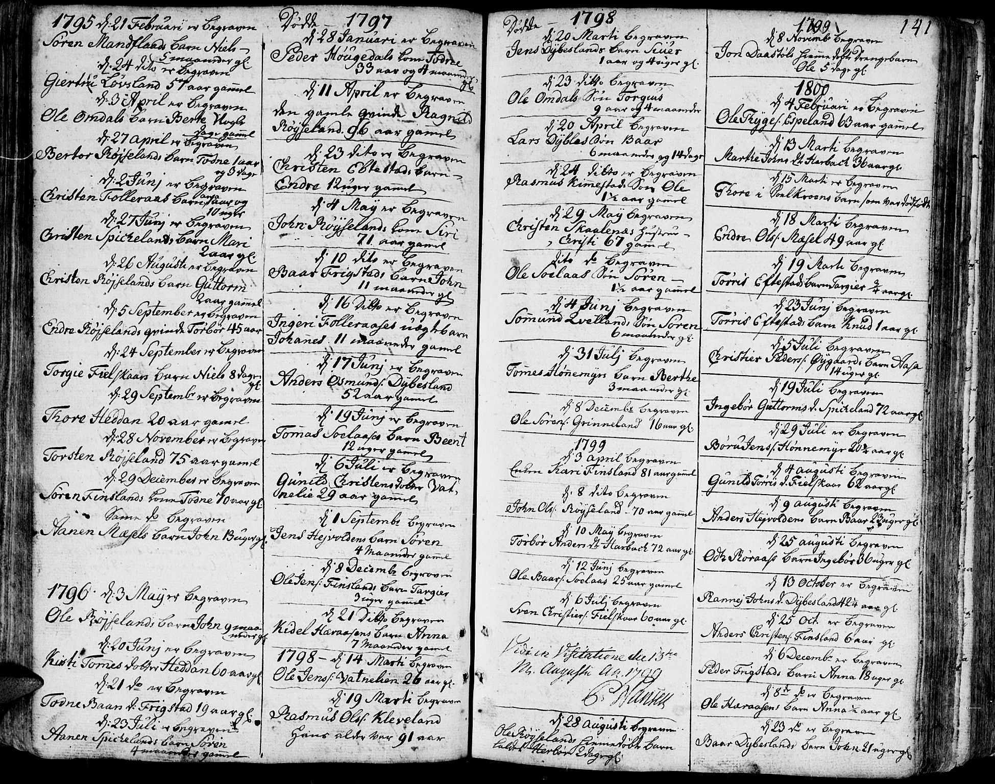 Bjelland sokneprestkontor, SAK/1111-0005/F/Fa/Faa/L0001: Parish register (official) no. A 1 /2, 1793-1815, p. 141