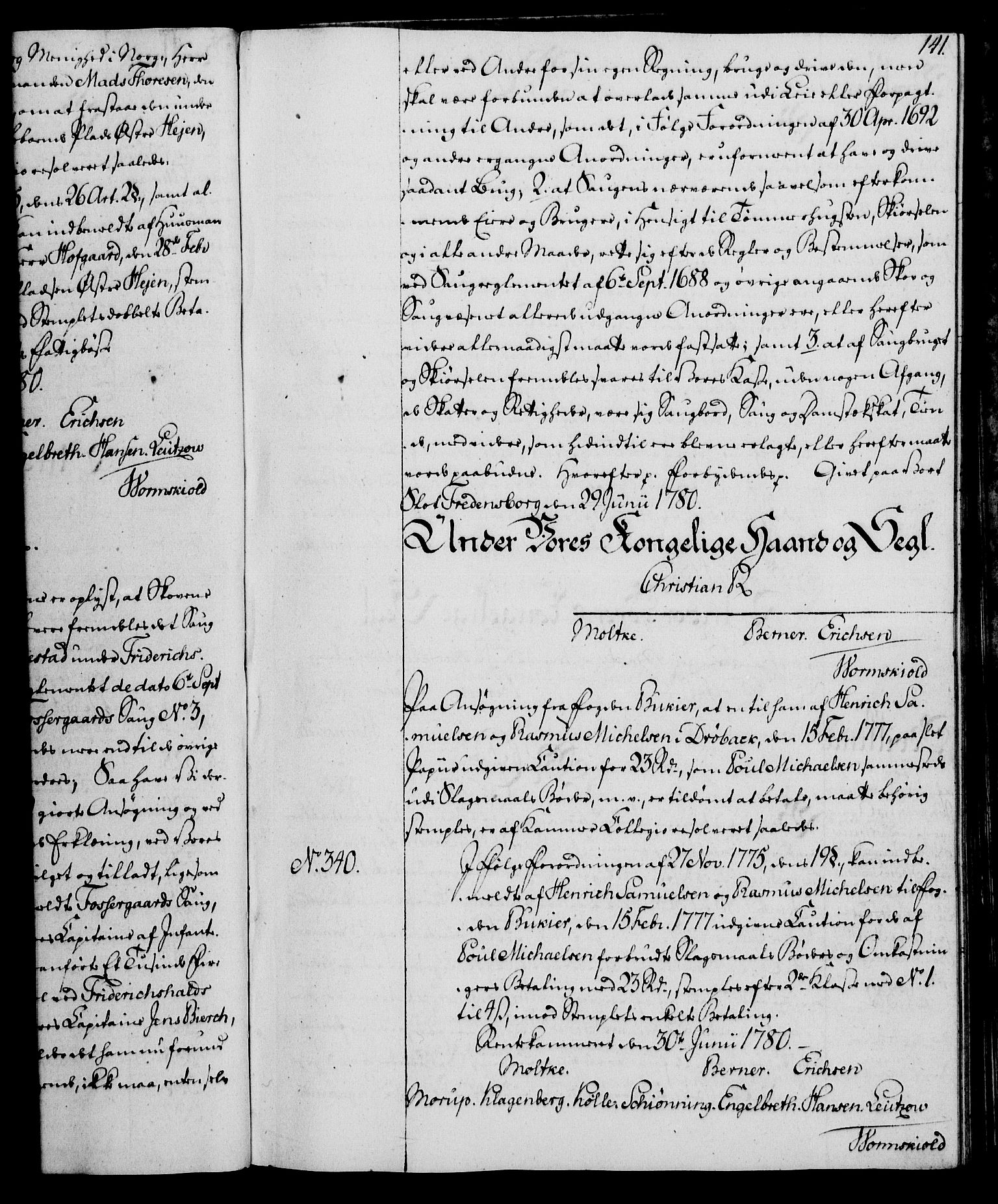 Rentekammeret, Kammerkanselliet, RA/EA-3111/G/Gg/Gga/L0011: Norsk ekspedisjonsprotokoll med register (merket RK 53.11), 1779-1781, p. 141