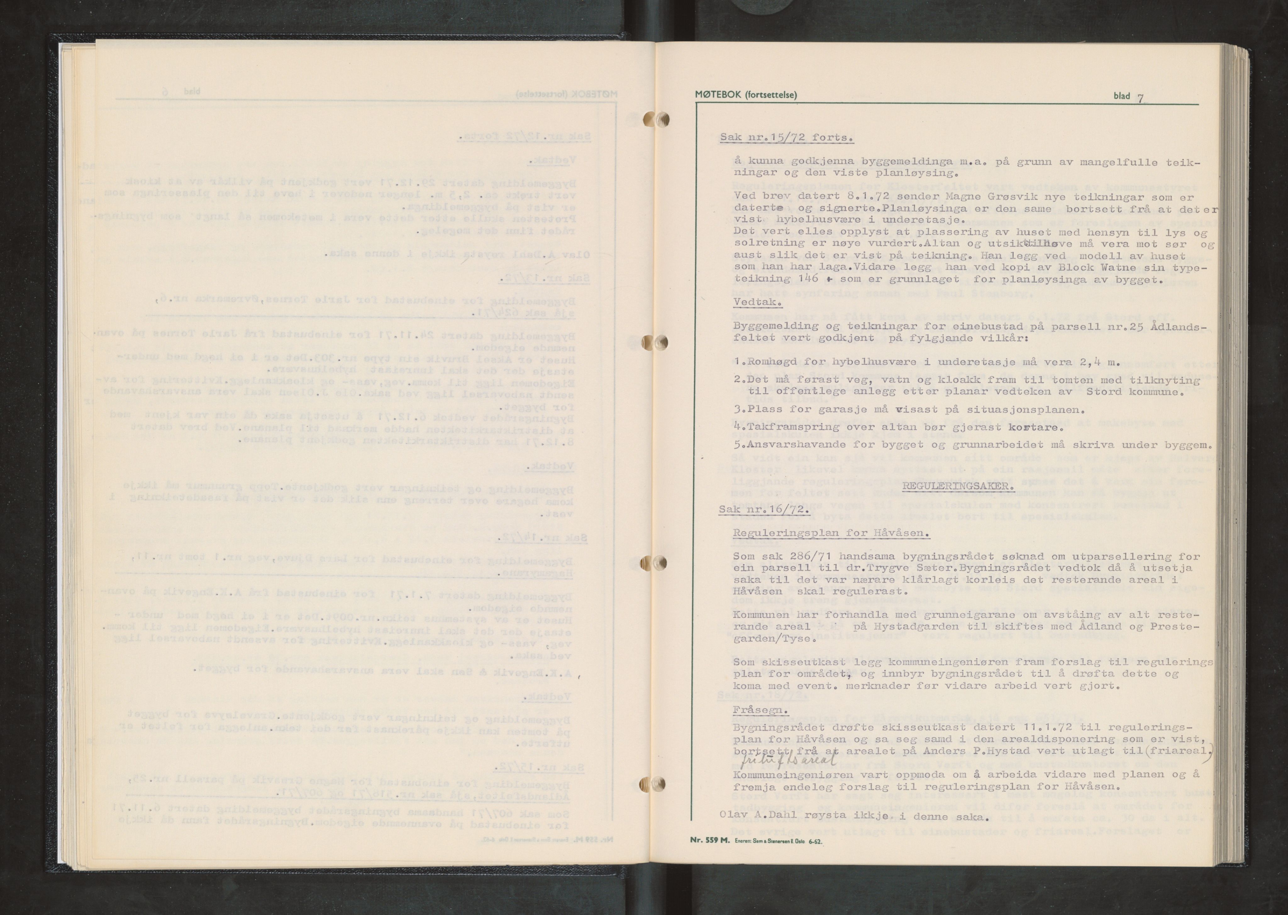Stord kommune. Bygningsrådet, IKAH/1221-511/A/Aa/L0009: Møtebok for Stord bygningsråd, 1972