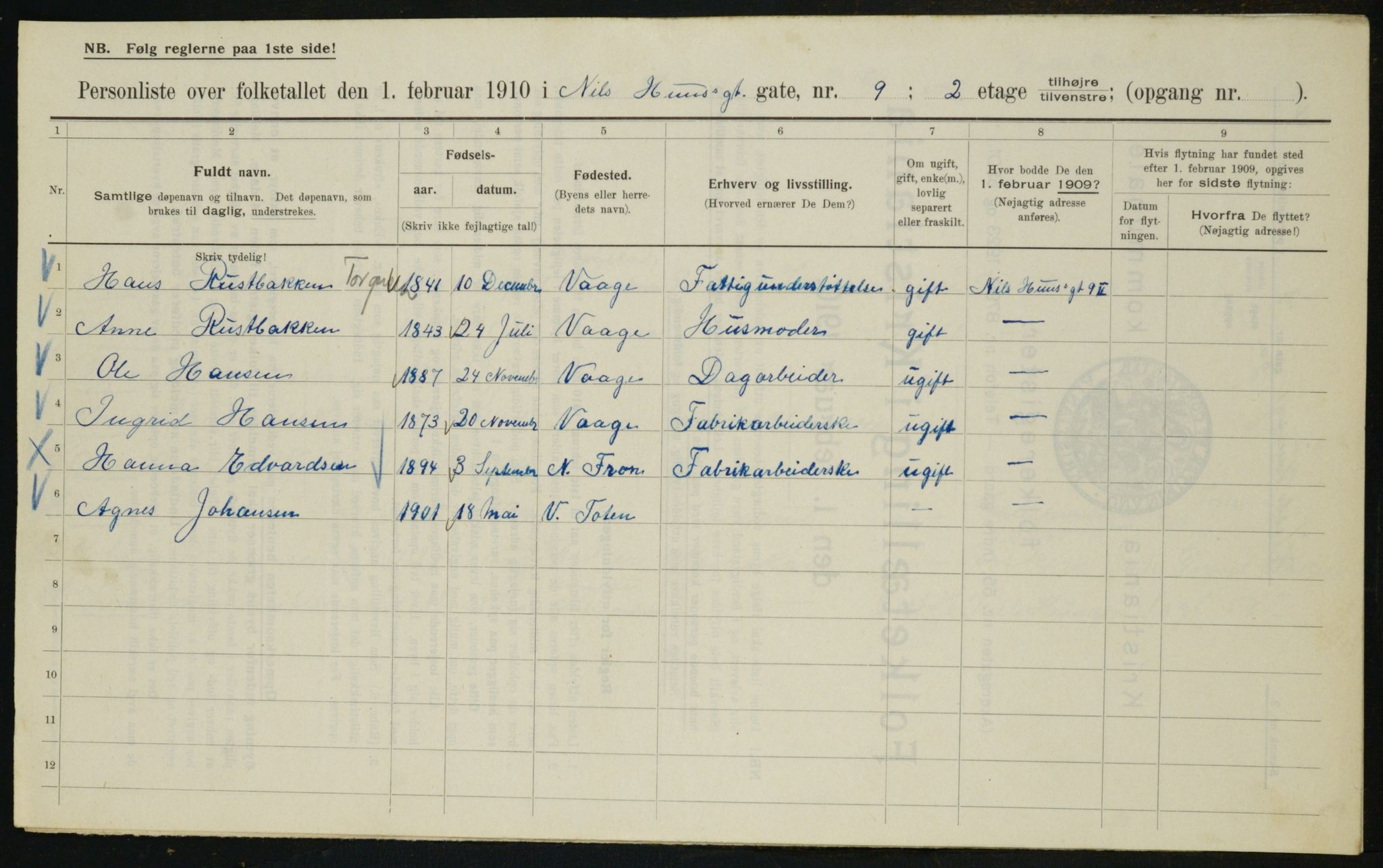 OBA, Municipal Census 1910 for Kristiania, 1910, p. 68559