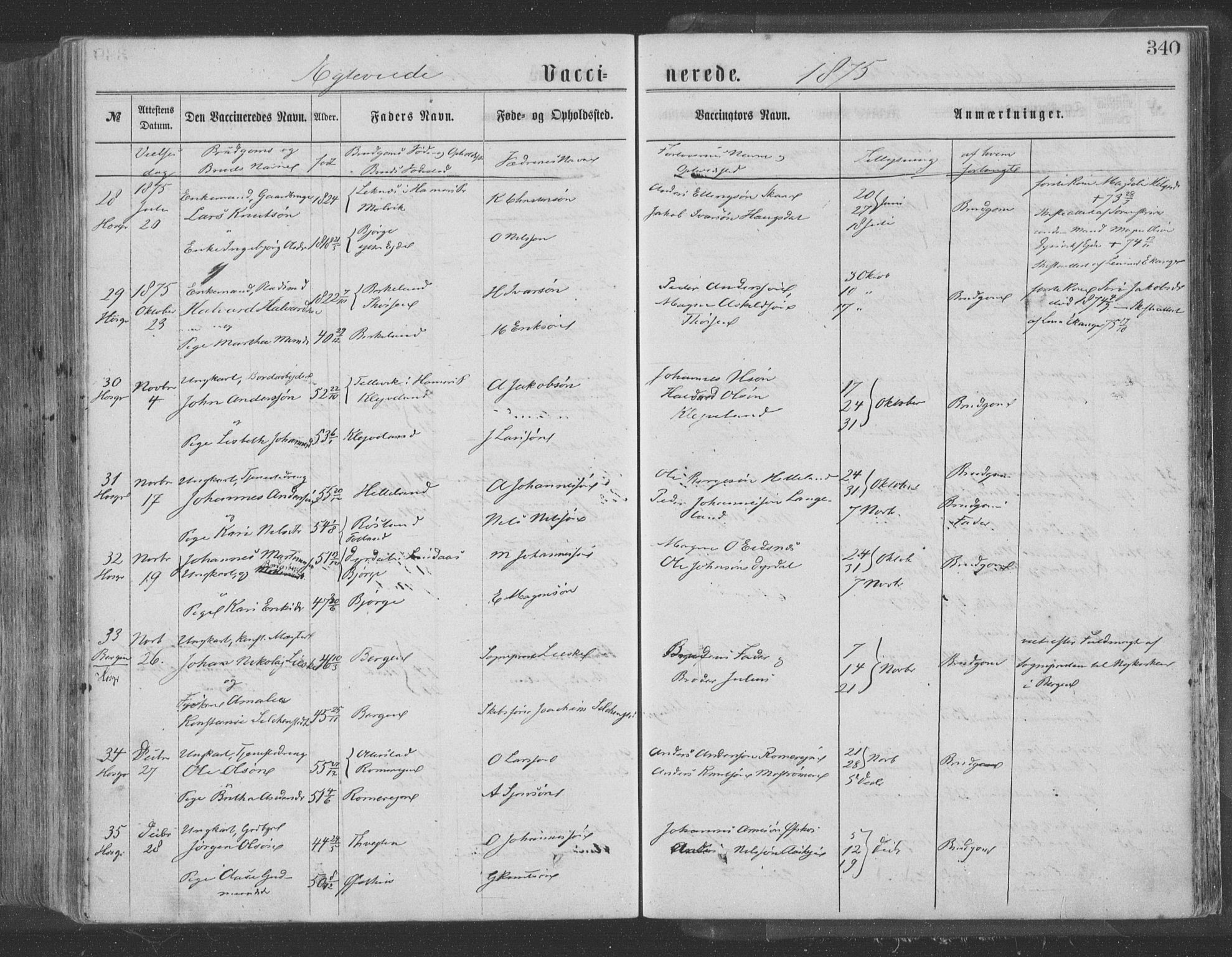 Hosanger sokneprestembete, AV/SAB-A-75801/H/Haa: Parish register (official) no. A 9, 1864-1876, p. 340